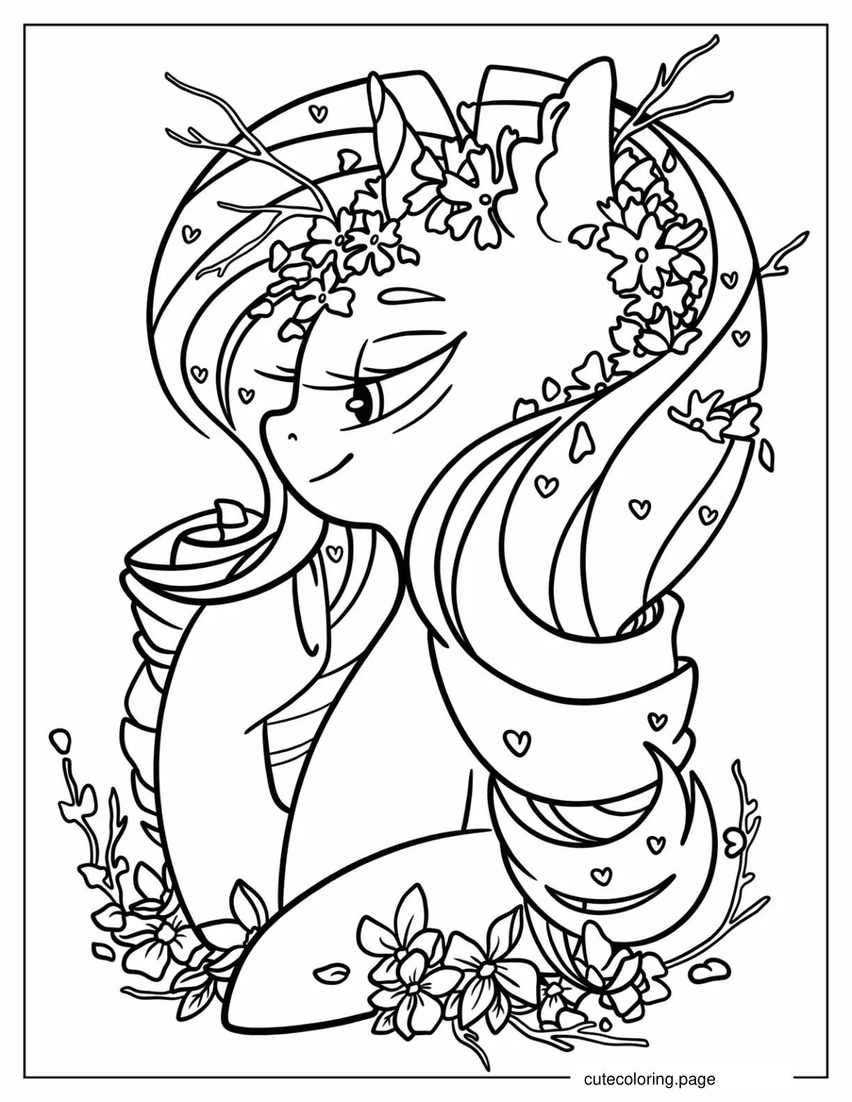 Rarity Covered In Flowers Coloring Sheet For Kids coloring page