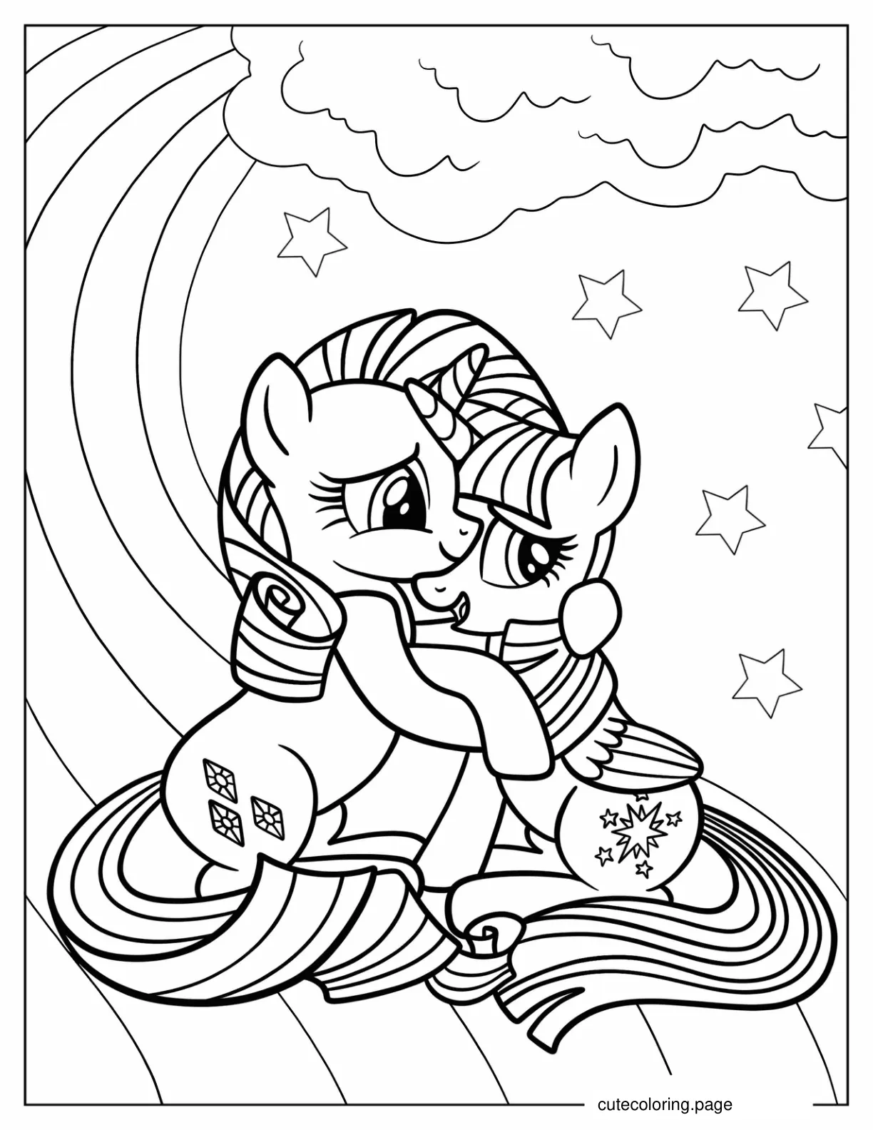 Rarity Hugging Twilight Sparkle Coloring Sheet coloring page