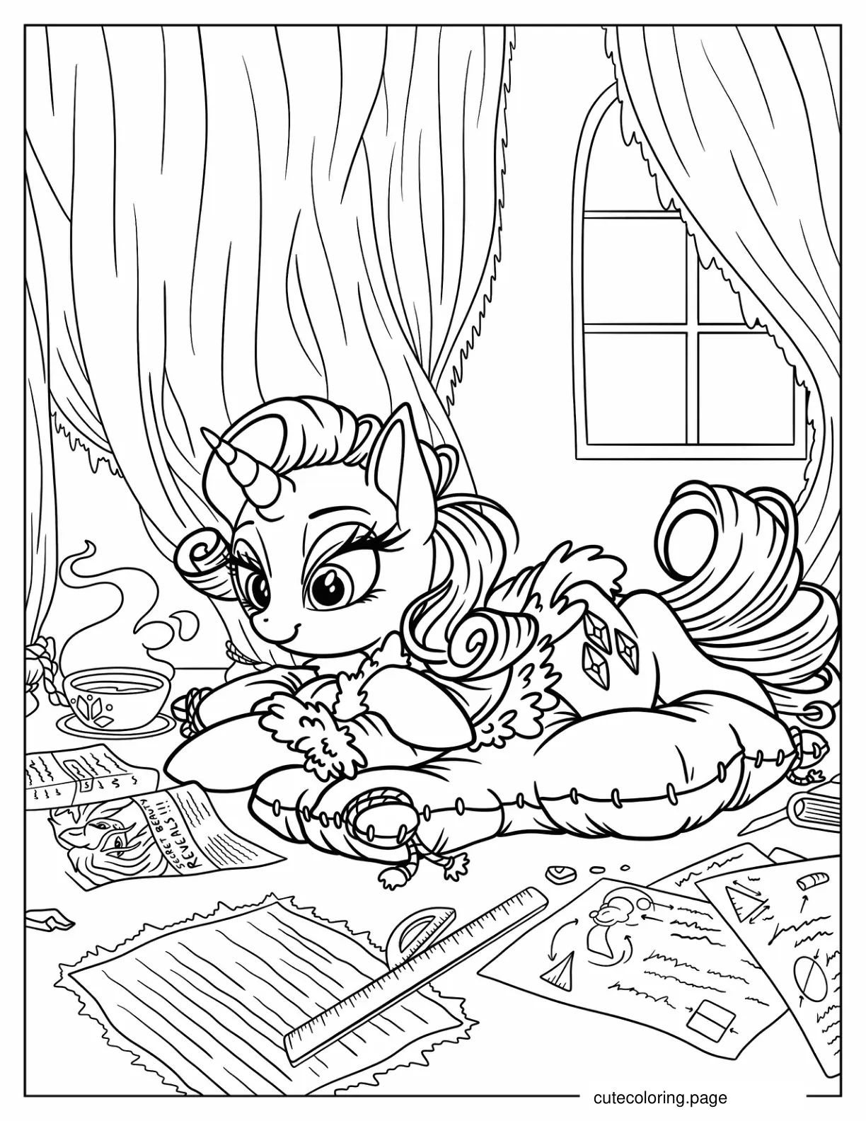 Rarity Reading A Magazine In Her Room coloring page