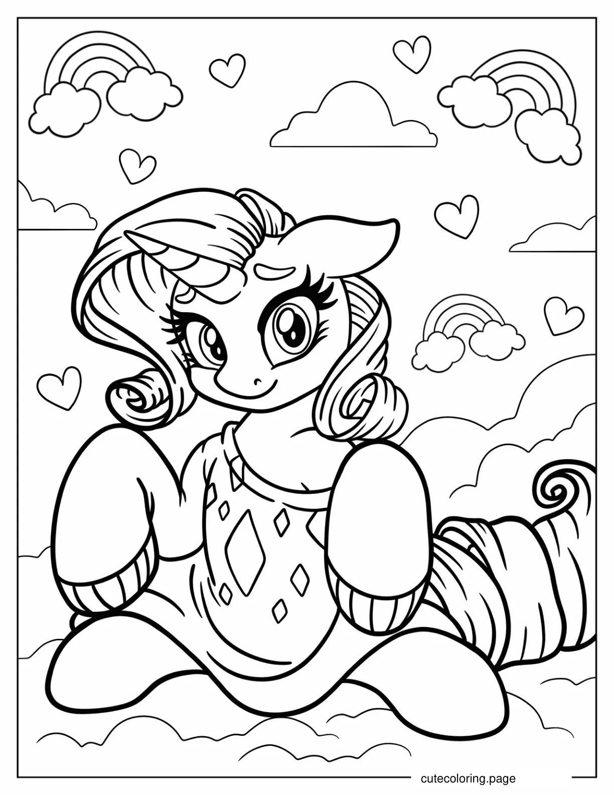 Rarity Wearing A Baggy Sweater On The Clouds coloring page