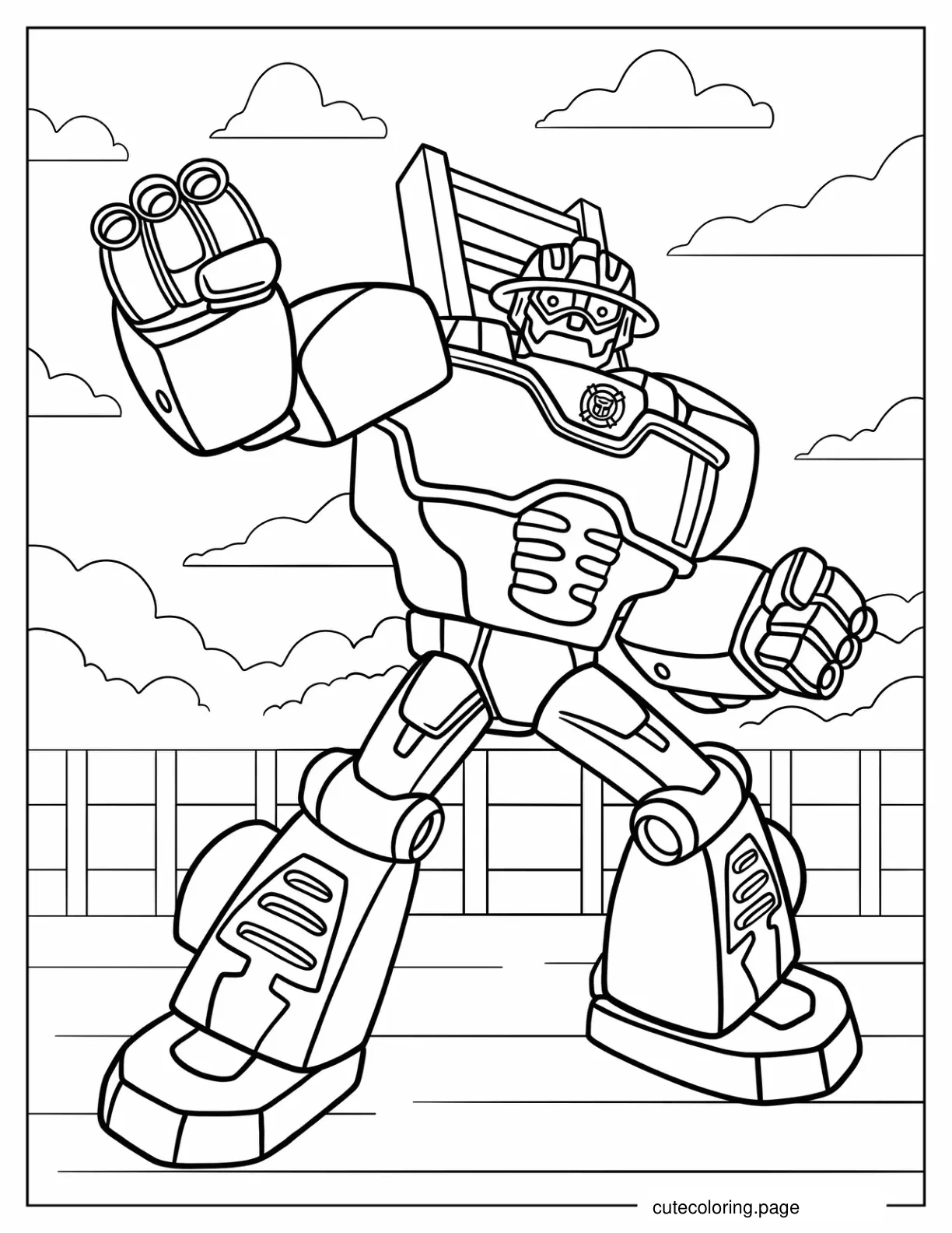 Rescue Bots Heatwave Punching The Air Coloring Page coloring page