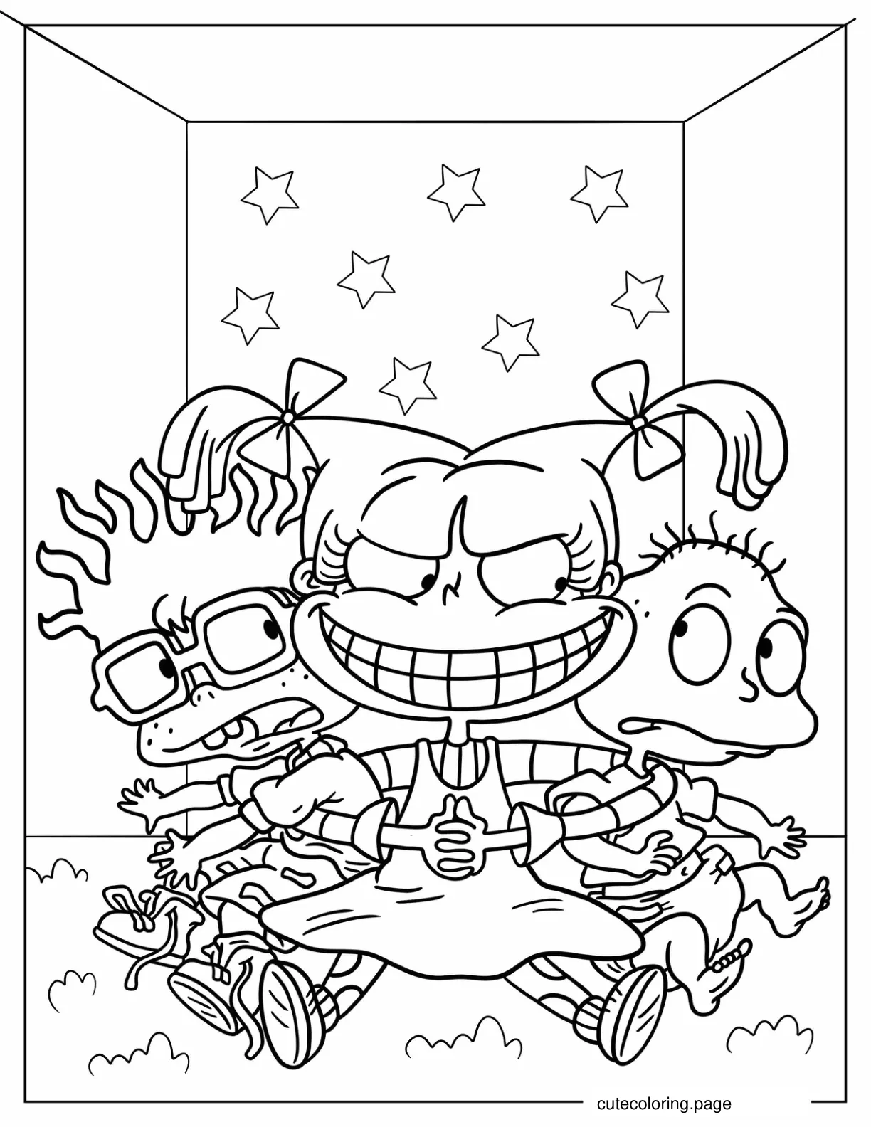 Angelika Hugging Chuckie And Tommy Coloring Page coloring page