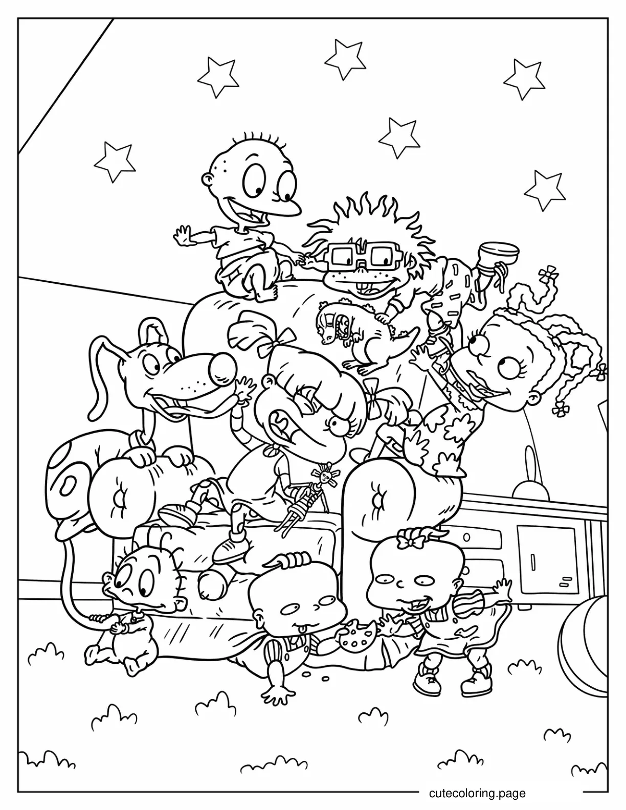 Detailed Angelika Tommy Chuckie Lillian And Susie Rugrats Coloring Sheet coloring page