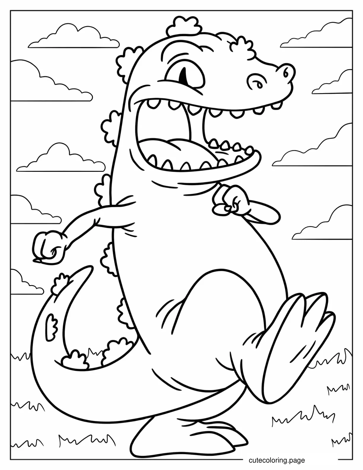 Reptar The Dinosaur Walking On Grass coloring page