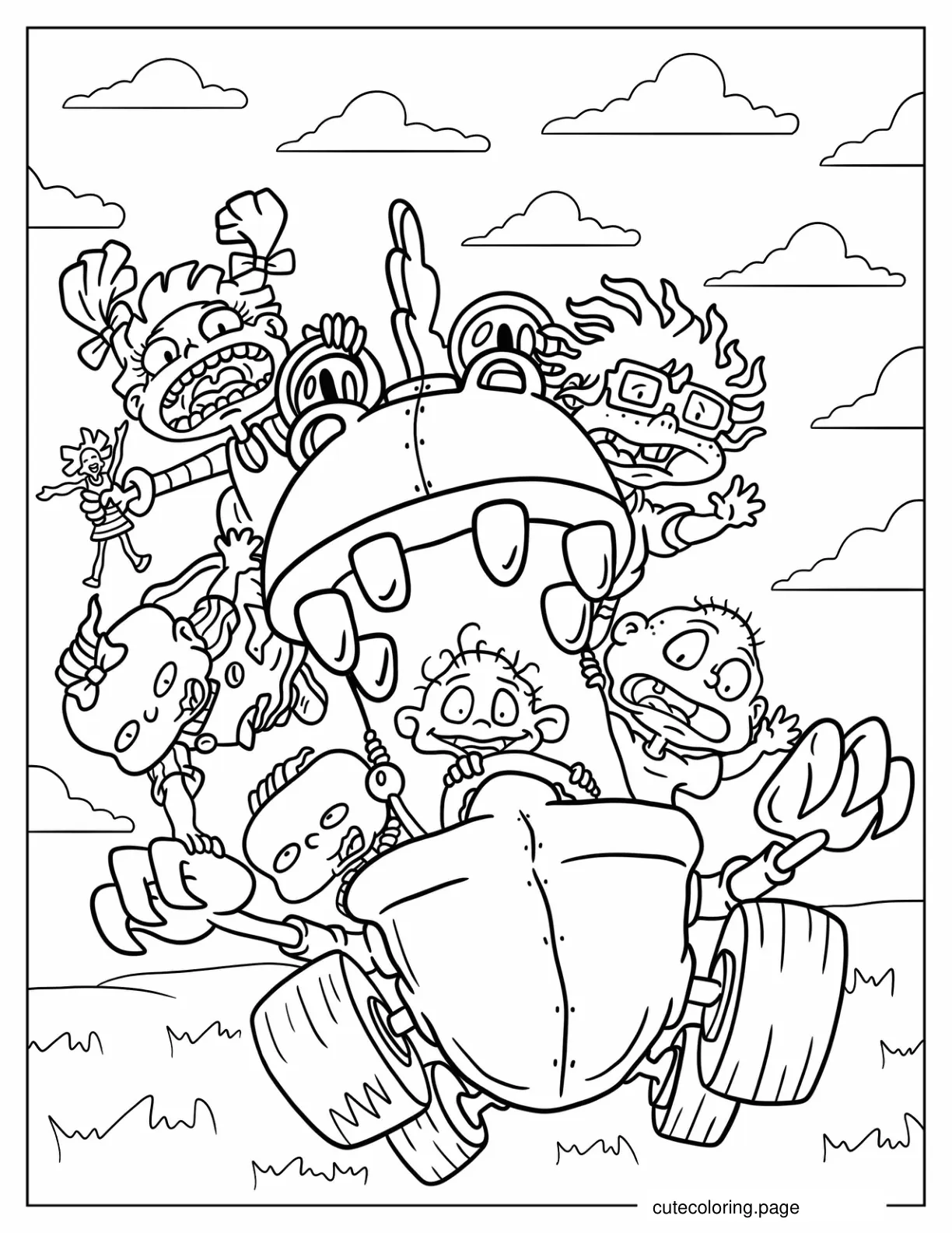 Rugrats Dil Tommy Chuckie Angelika Lillian And Philip On Reptar Car Rugrats Coloring Sheet coloring page