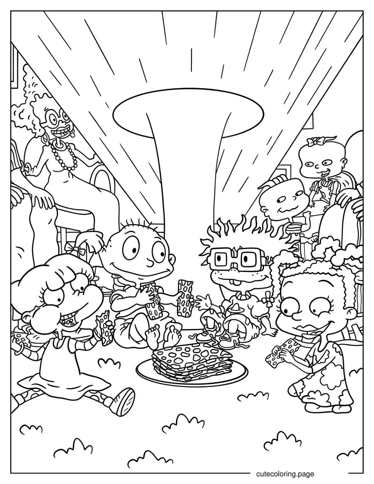 Rugrats Tommy Angelika Chuckie Susie Lillian And Philip In Living Room coloring page