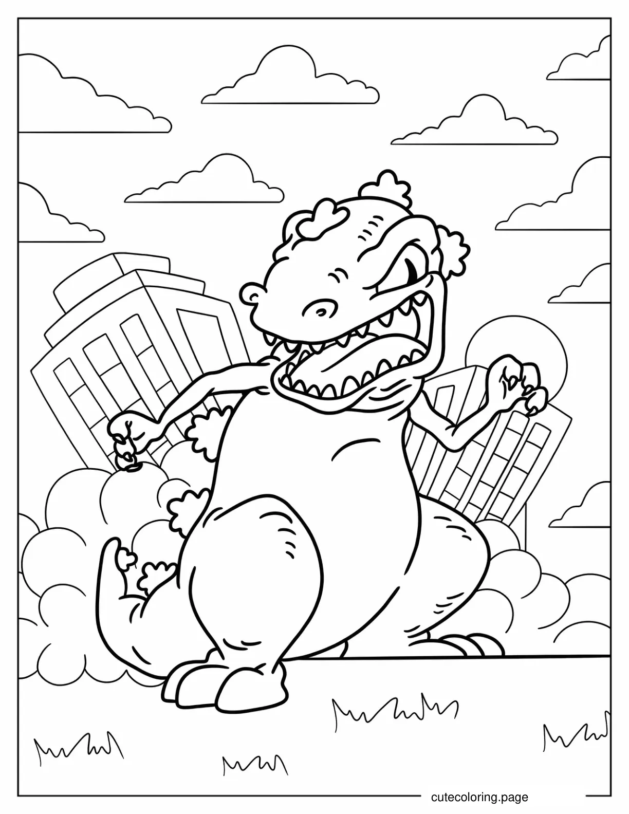 Scary Reptar Destroying City coloring page