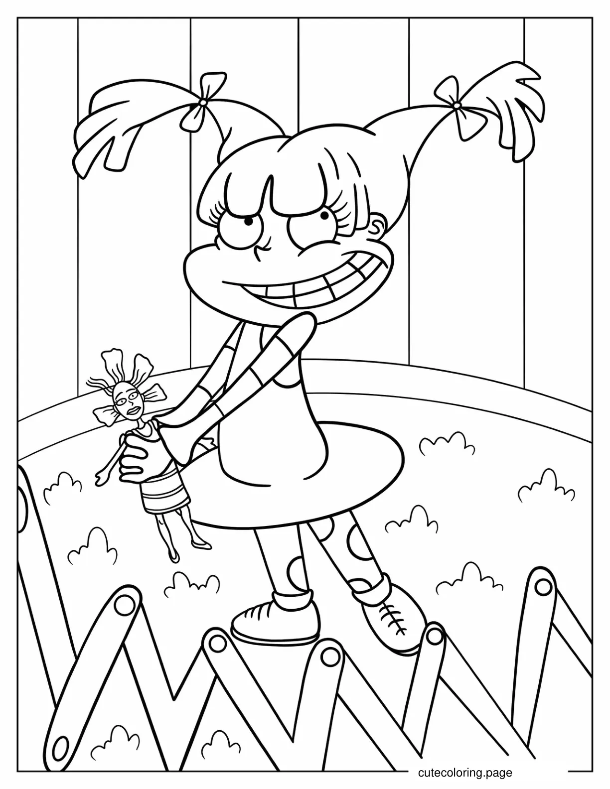 Simple Angelika Pickles Smiling While Holding Doll coloring page