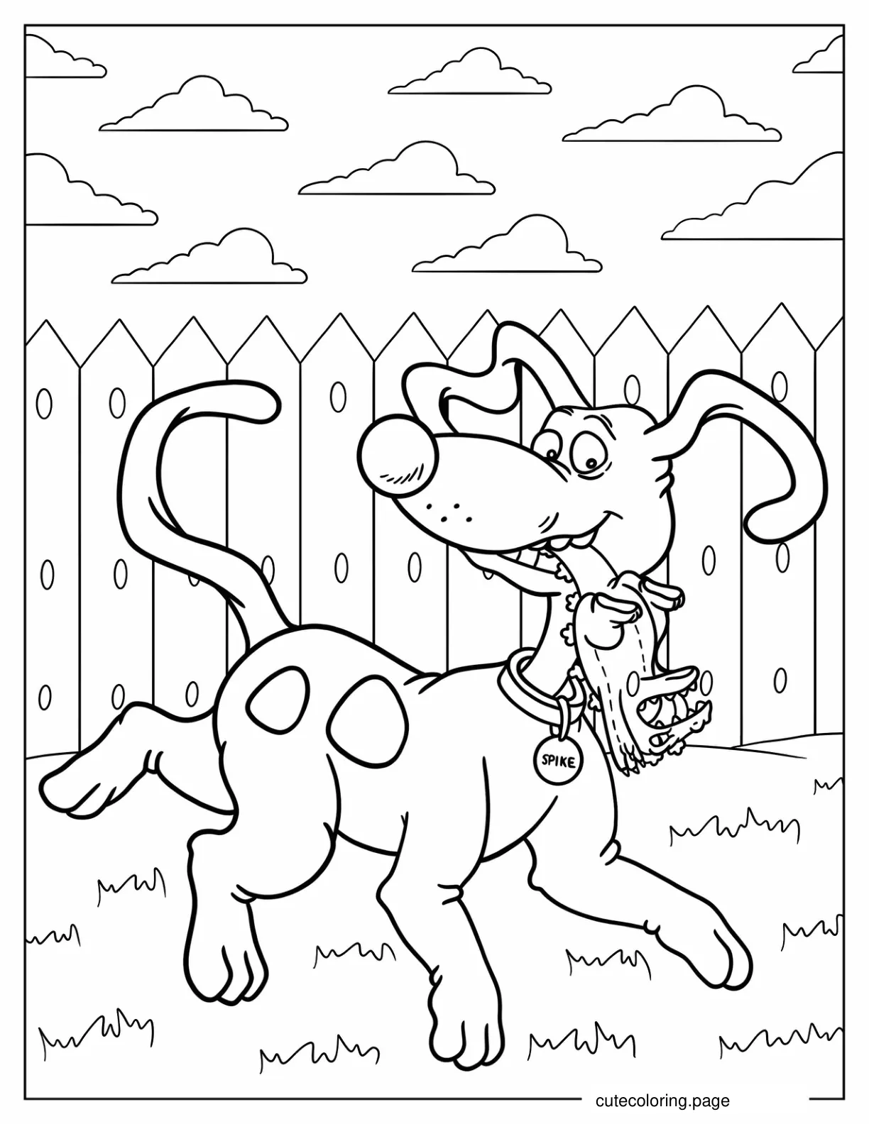 Spike Running In Backyard With Toy Reptar coloring page