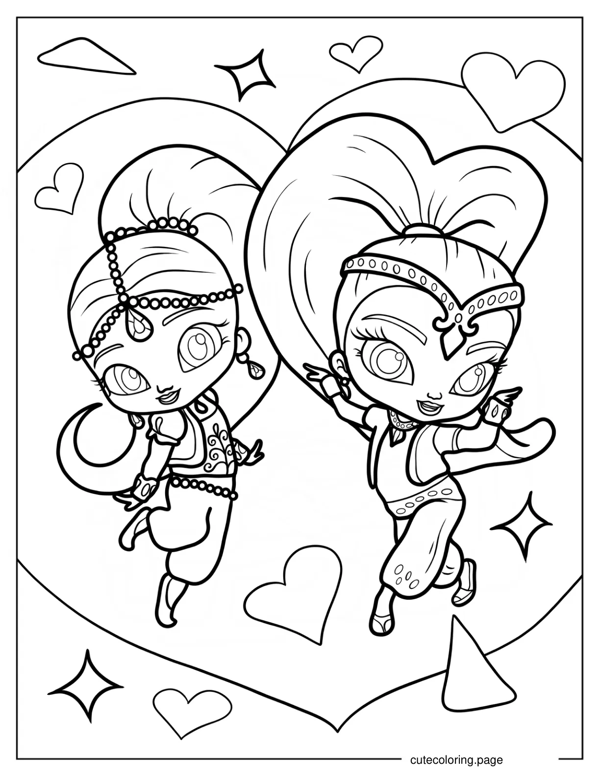 Easy Shimmer And Shine Coloring Page For Kids coloring page