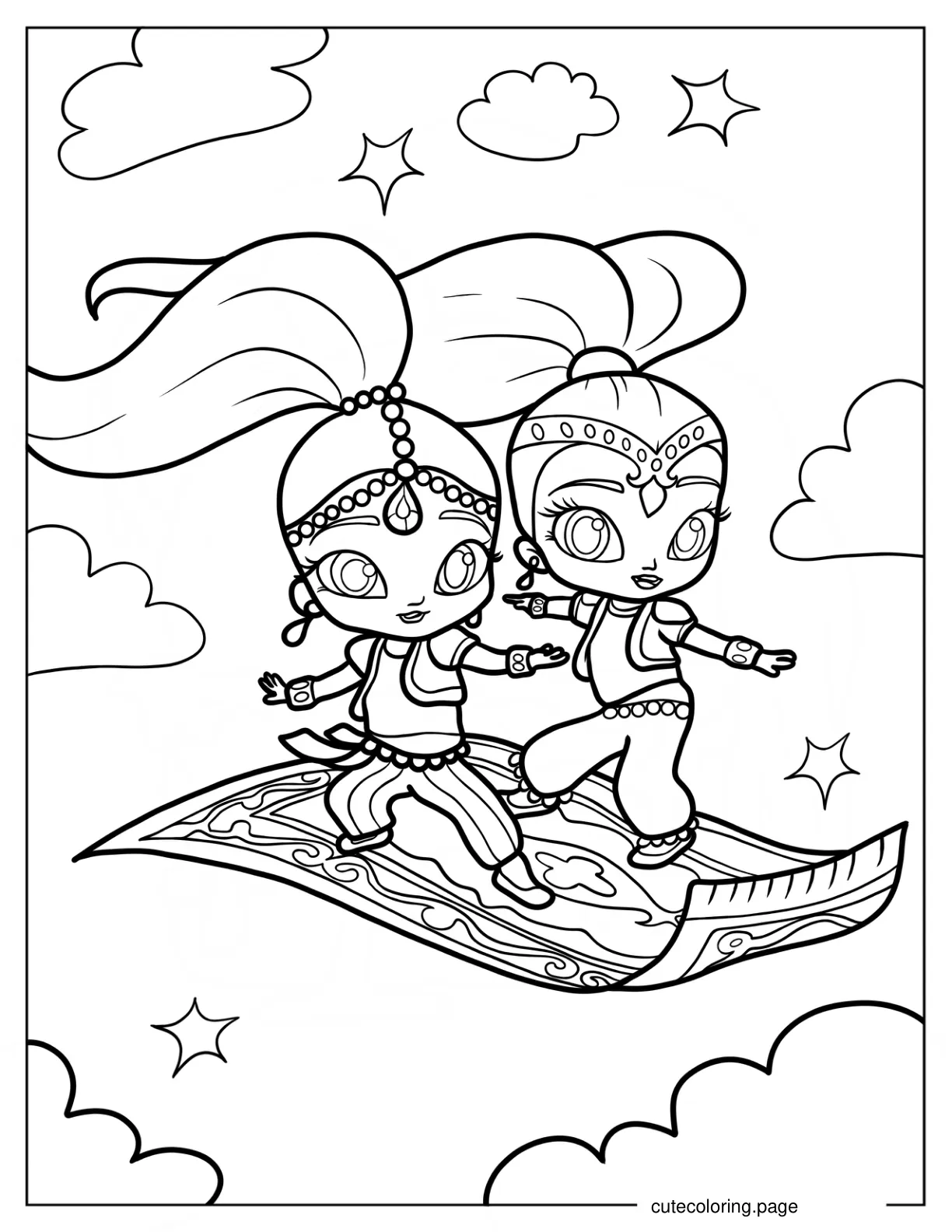 Shimmer And Shine Balancing On A Magic Carpet coloring page