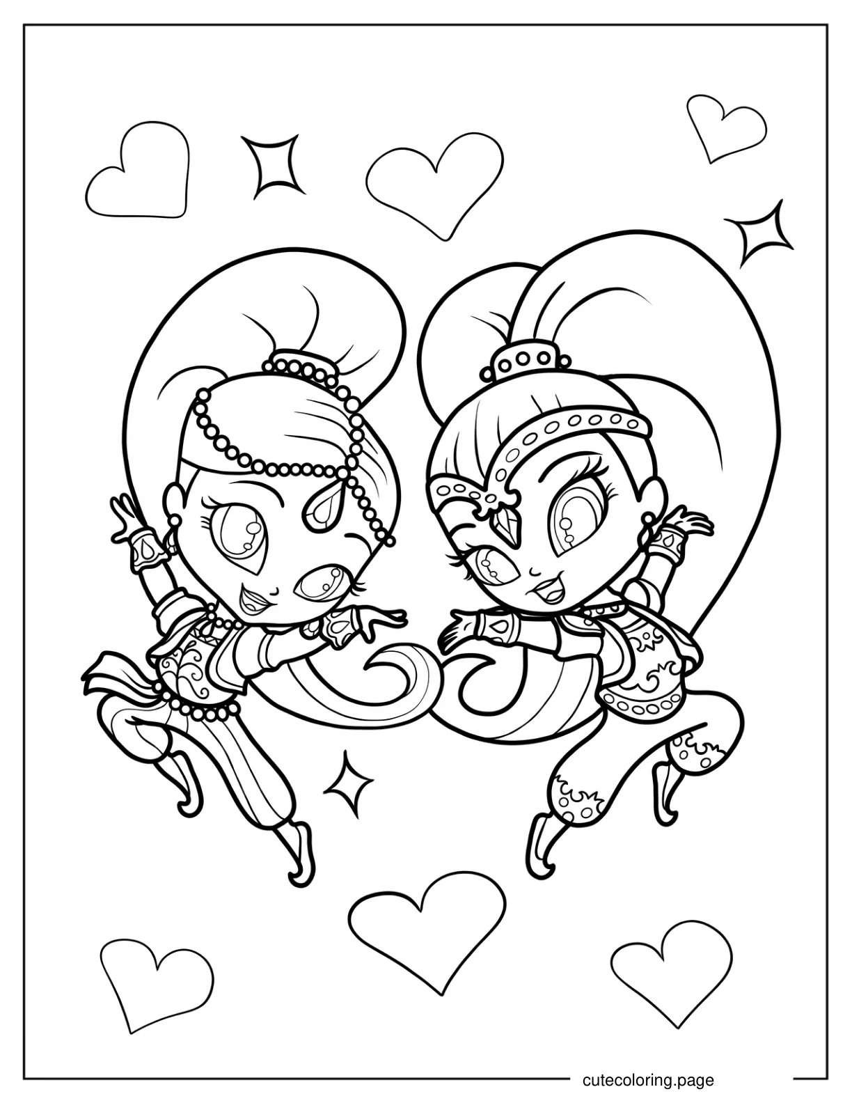 Shimmer And Shine Dancing Coloring Page For Kids coloring page