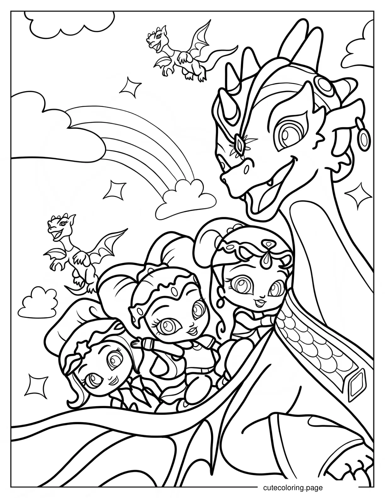 Shimmer Shine And Leah Riding A Dragon Coloring Page coloring page