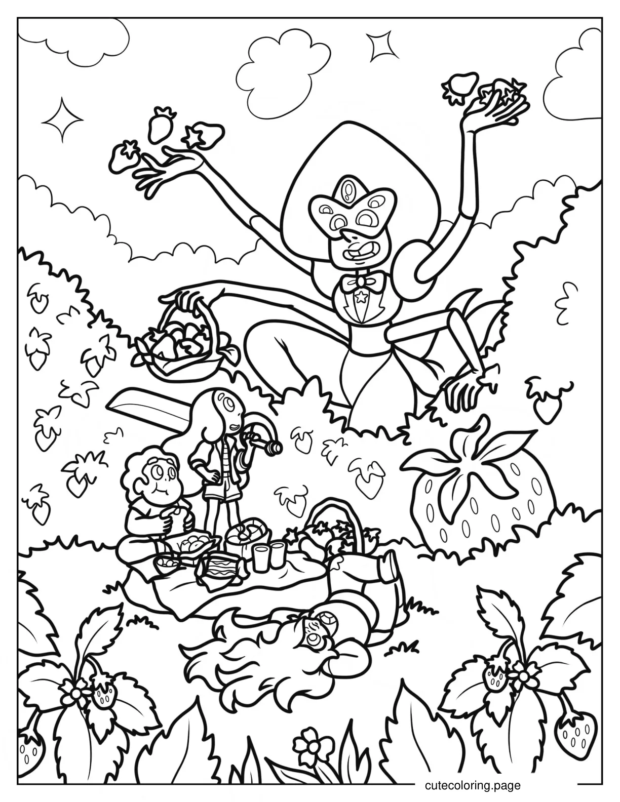 Detailed Steven Universe With Connie Sardonyx And Amethyst Having Picnic Coloring Page coloring page