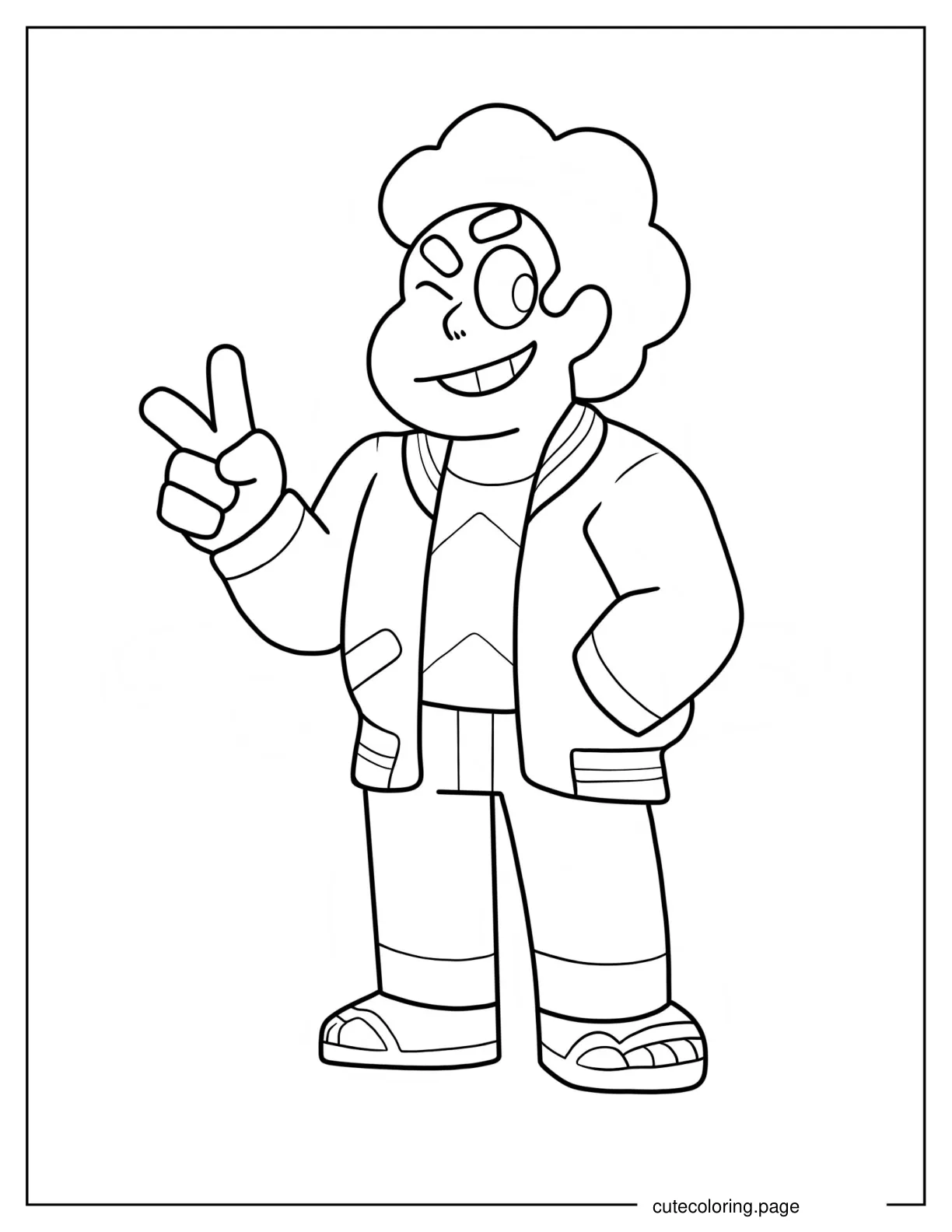 Easy Adult Steven Universe Doing Peace Sign Coloring Page For Kids coloring page