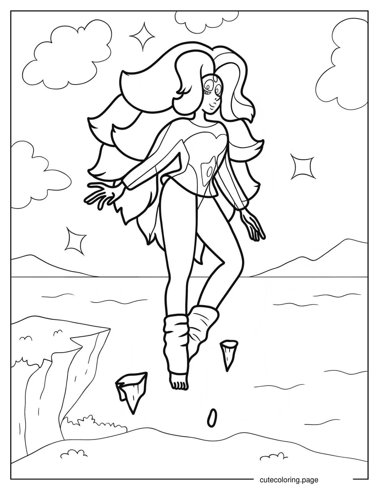 Rainbow Quartz Floating On Cliff coloring page