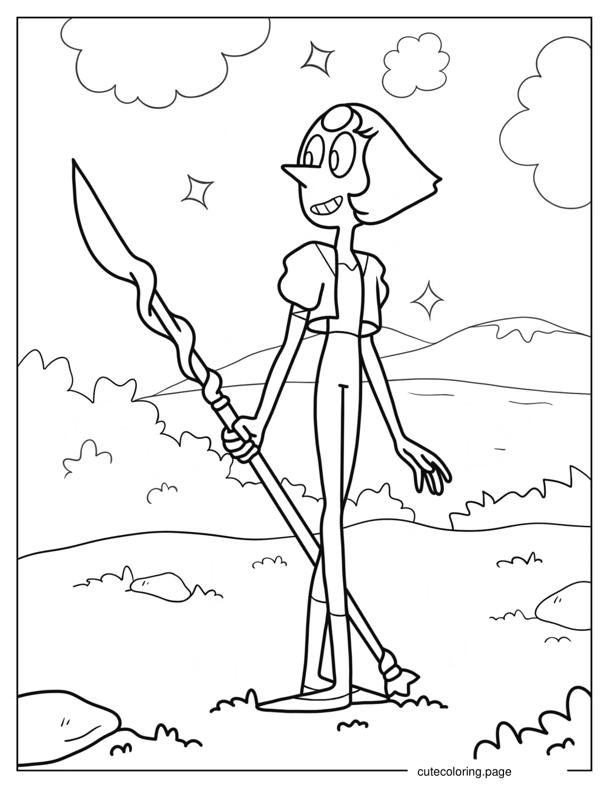 Simple Pearl Holding Spear Coloring Sheet coloring page