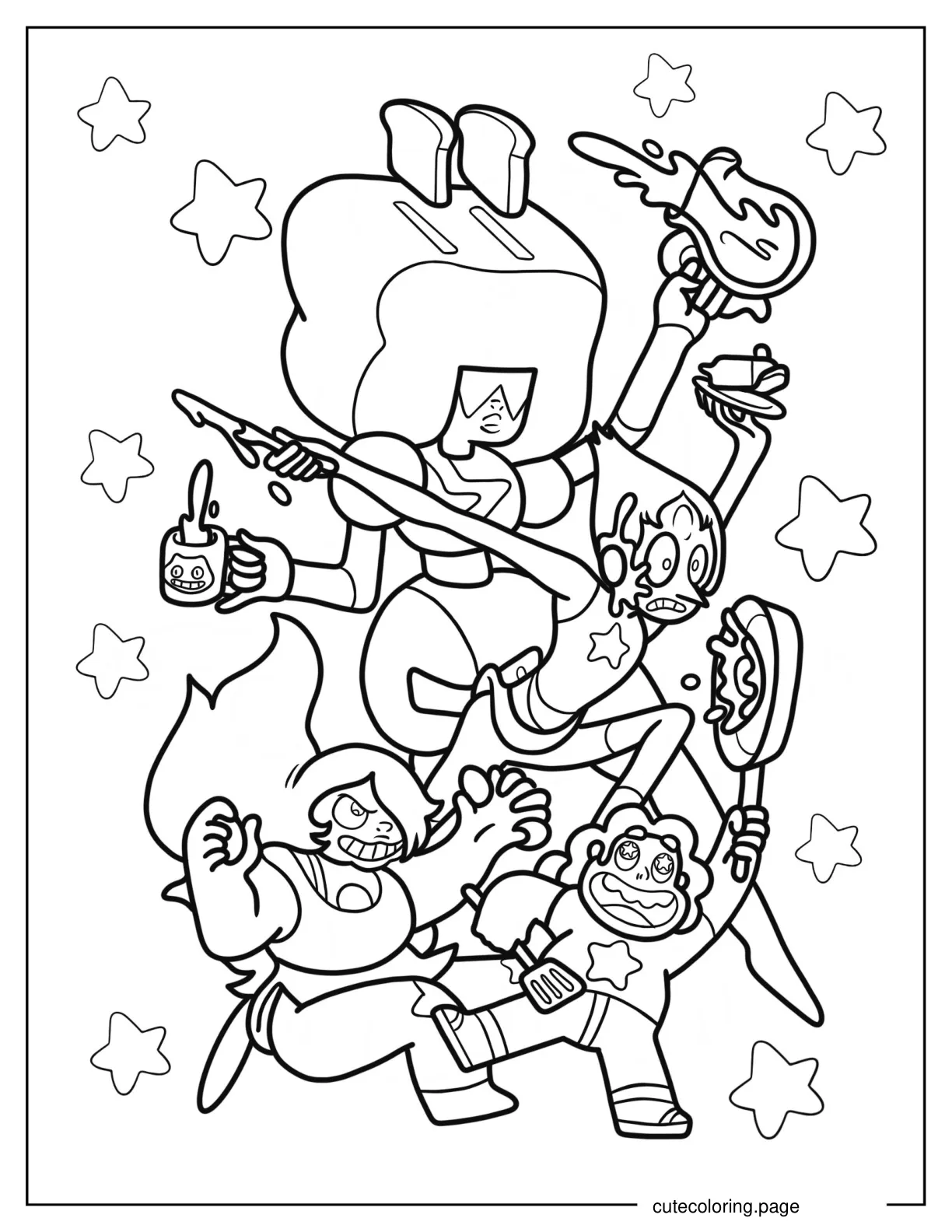 Steven Universe Having Breakfast With Pearl Garnet And Amethyst Coloring Page coloring page