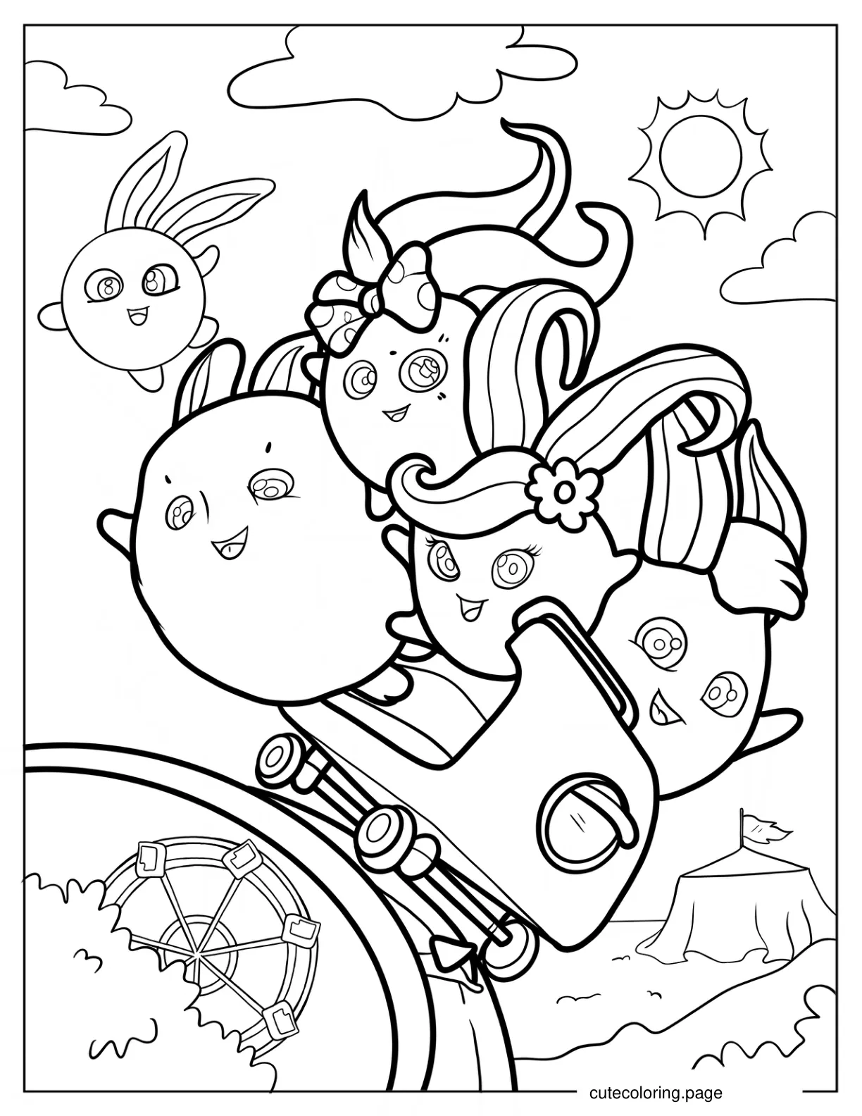 Turbo Shiny Big Boo Iris And Hopper Riding Rollercoaster Coloring Page For Kids coloring page