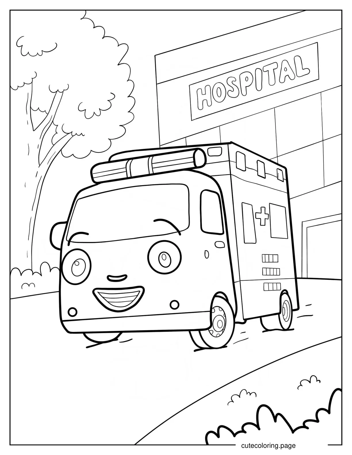 Alice The Ambulance In Front Of Hospital coloring page