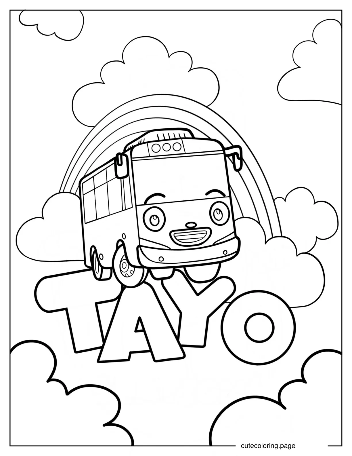 Cute Tayo Poster With Rainbow Coloring Sheet coloring page