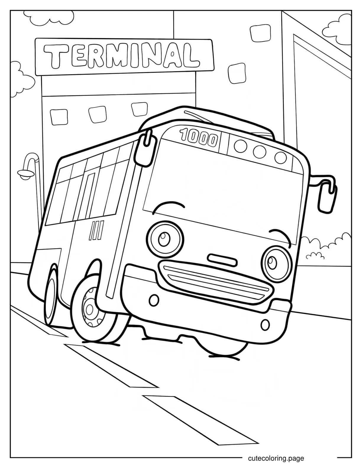 Kawaii Rogi At The Bus Terminal Coloring Page For Kids coloring page