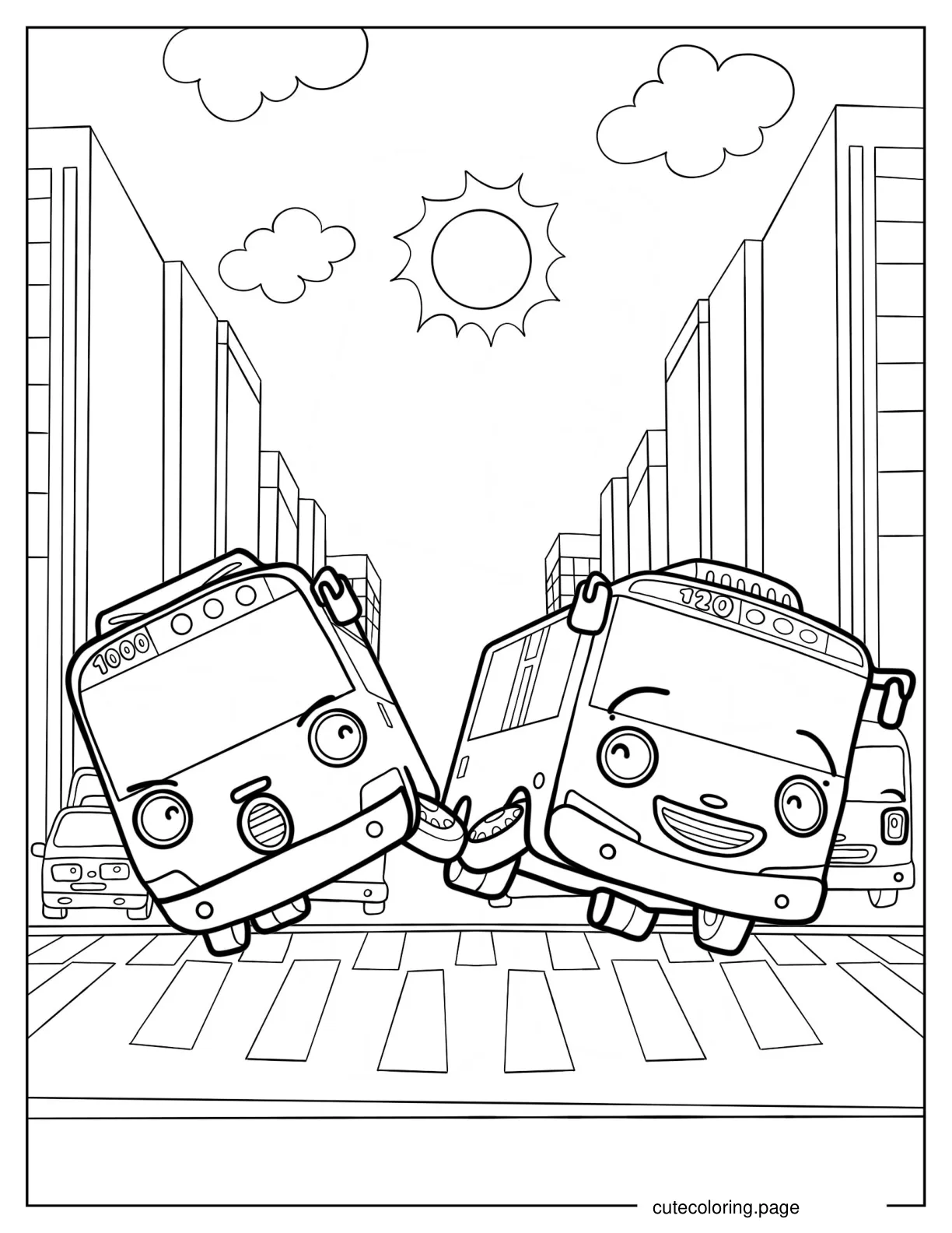 Tayo And Rogi Bumping Wheels Coloring Sheet coloring page