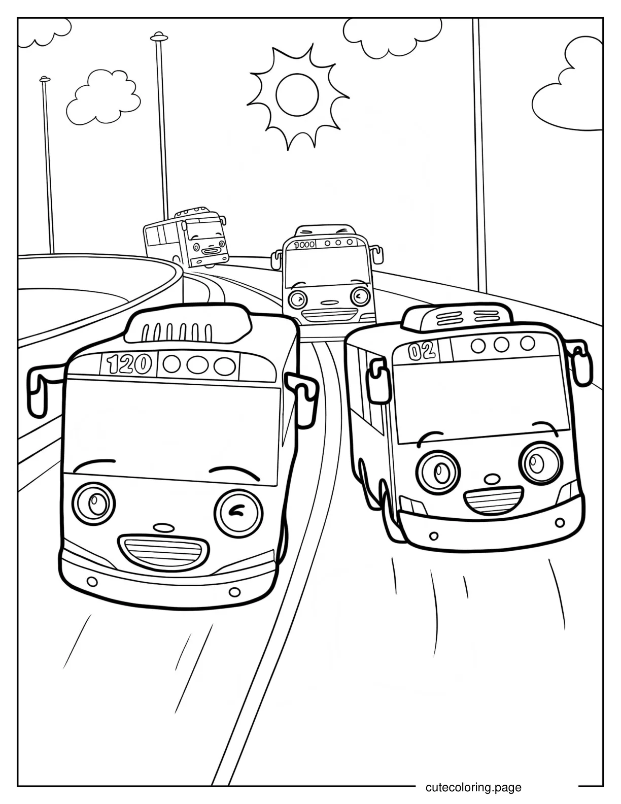 Tayo Lani Rogi And Gani On Highway Coloring Page For Kids coloring page