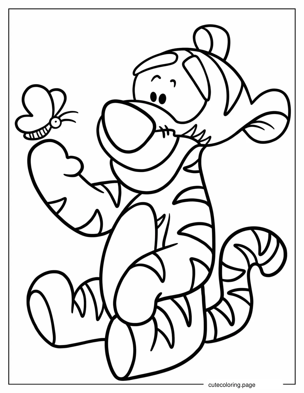 Baby Tigger Playing With A Butterfly Coloring Page For Kids coloring page