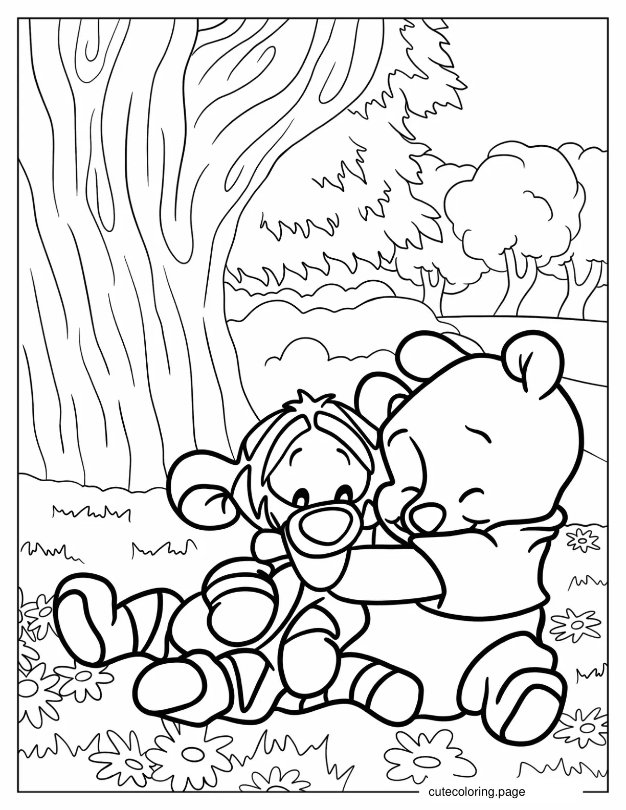 Baby Winnie The Pooh Hugging Tigger coloring page