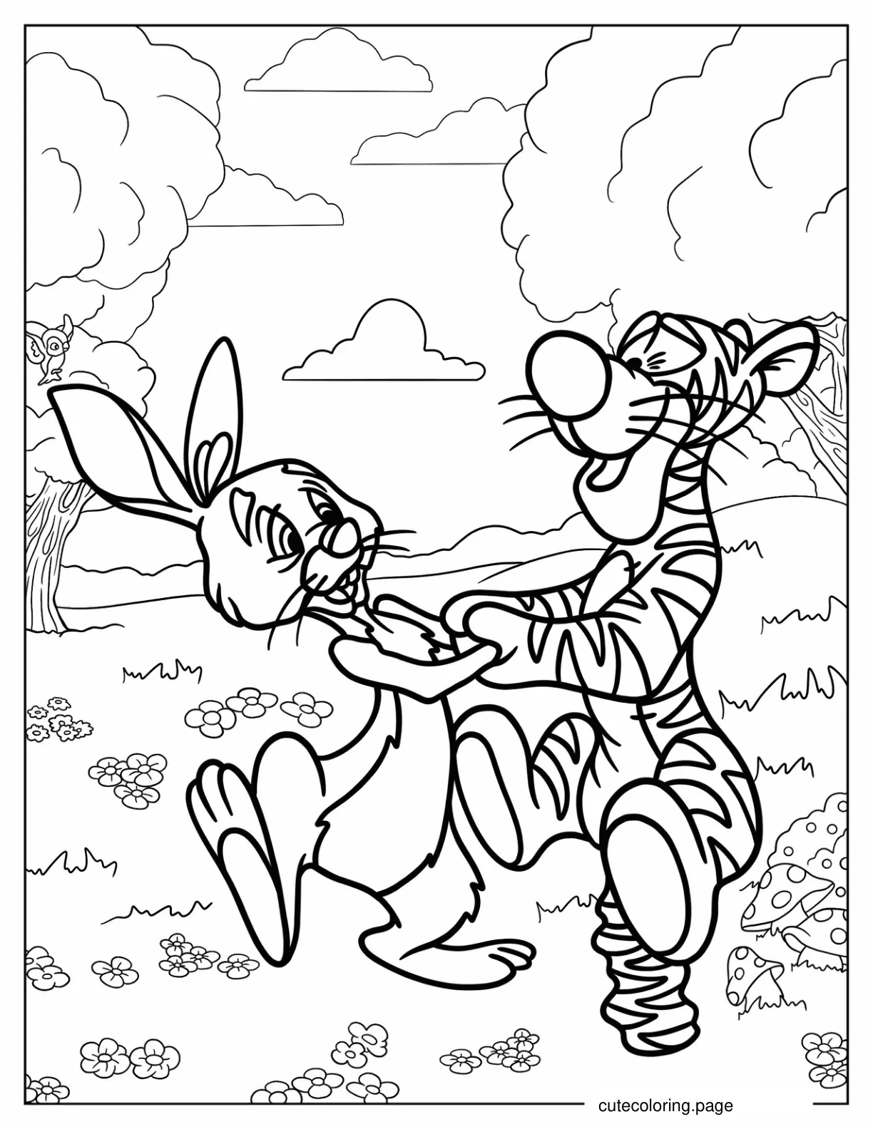 Rabbit Dancing With Tigger coloring page