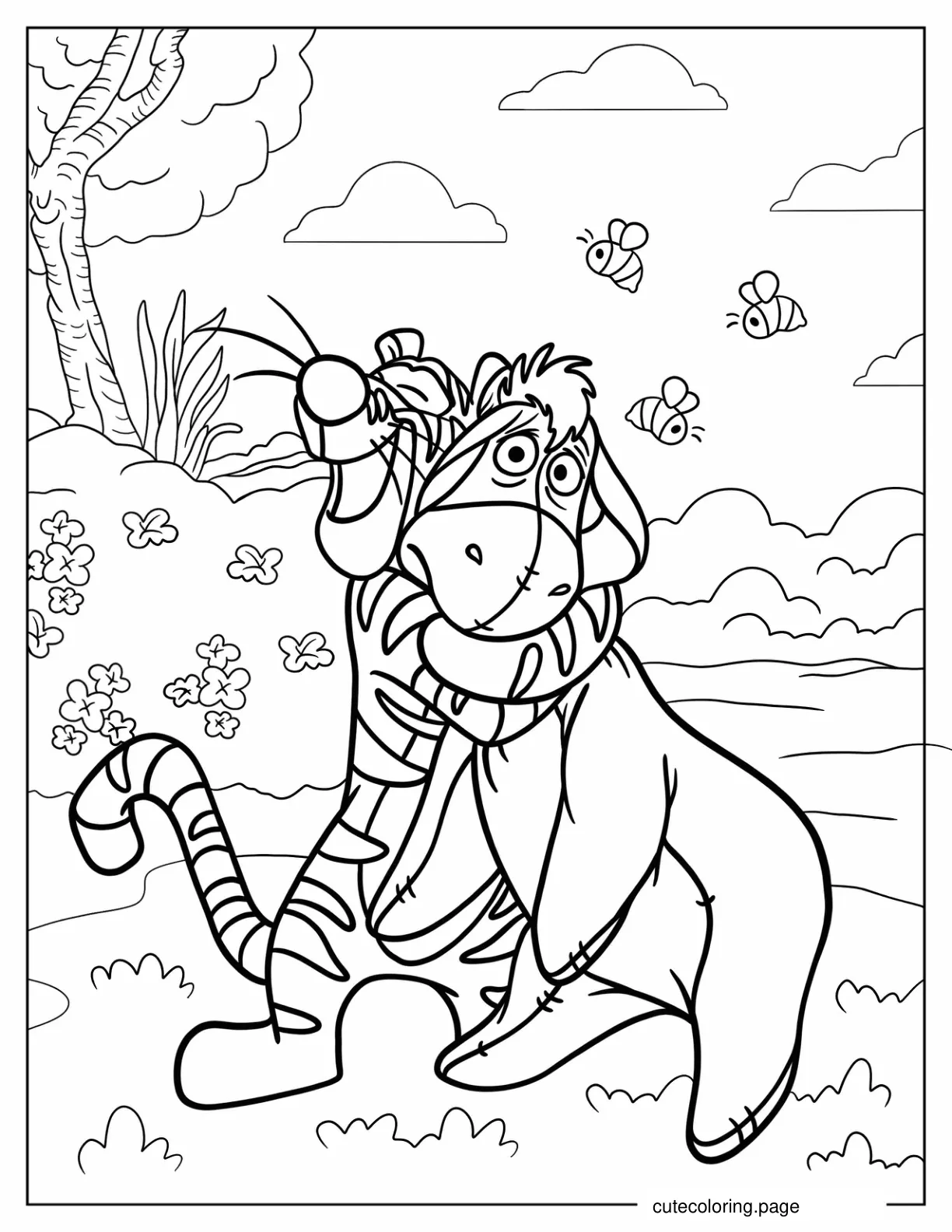 Tigger Hugging Eeyore Coloring Page For Kids coloring page