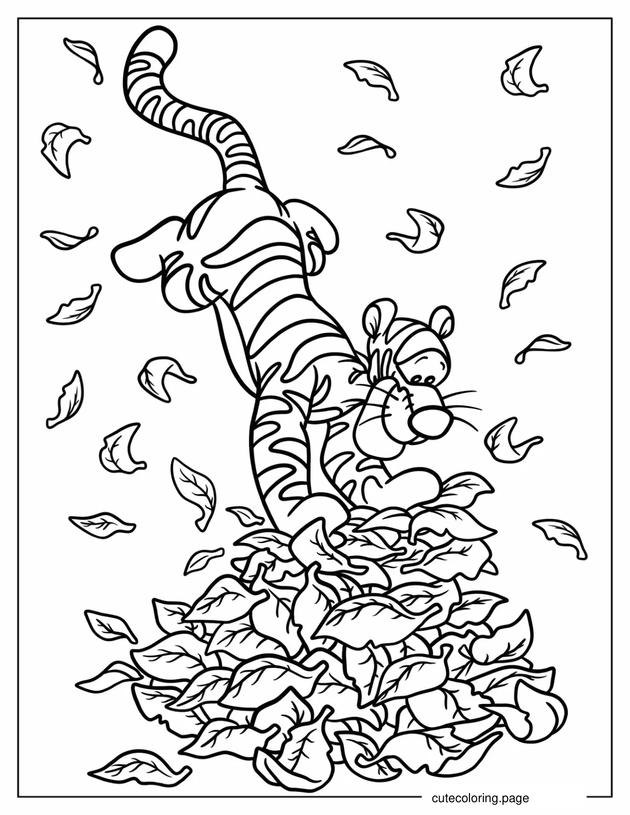 Tigger Playing With Autumn Leaves Coloring Page coloring page