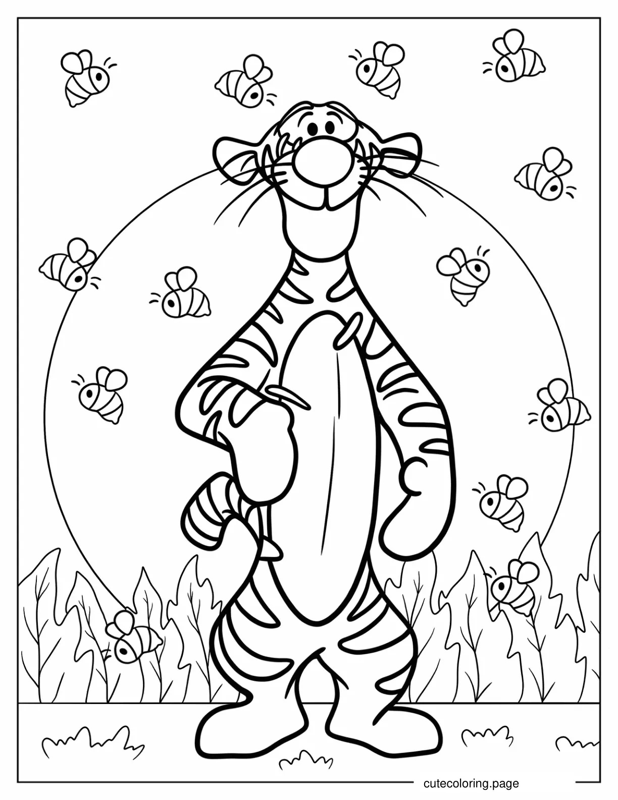 Tigger Surrounded By Bees Coloring Sheet coloring page