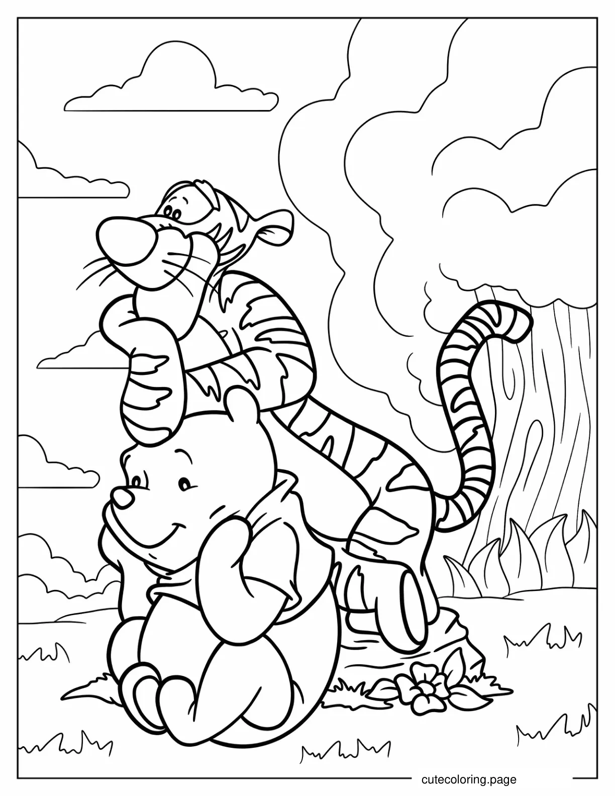 Winnie The Pooh Hanging Out With Tigger Coloring Page coloring page