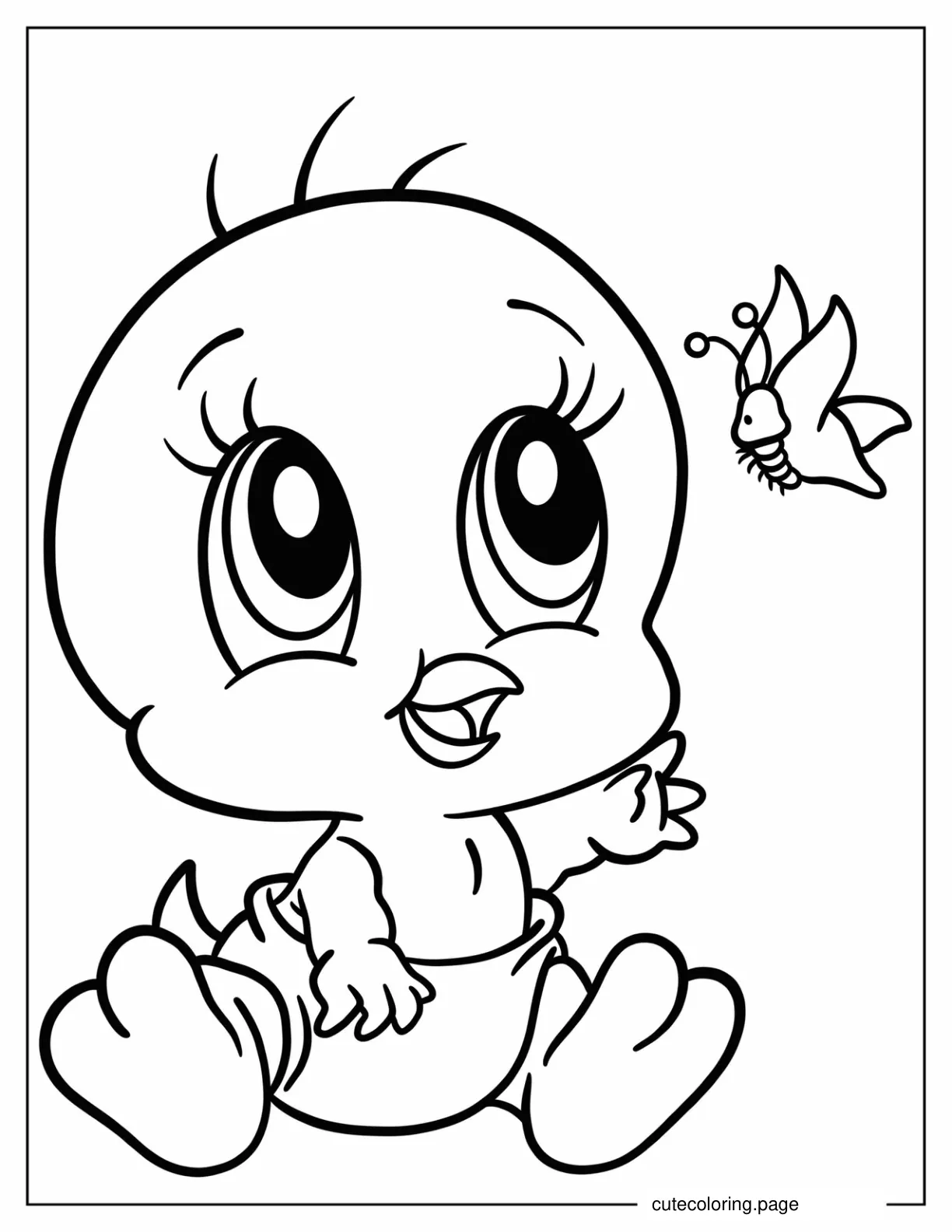 Baby Tweety Reaching For Butterfly Coloring Sheet coloring page