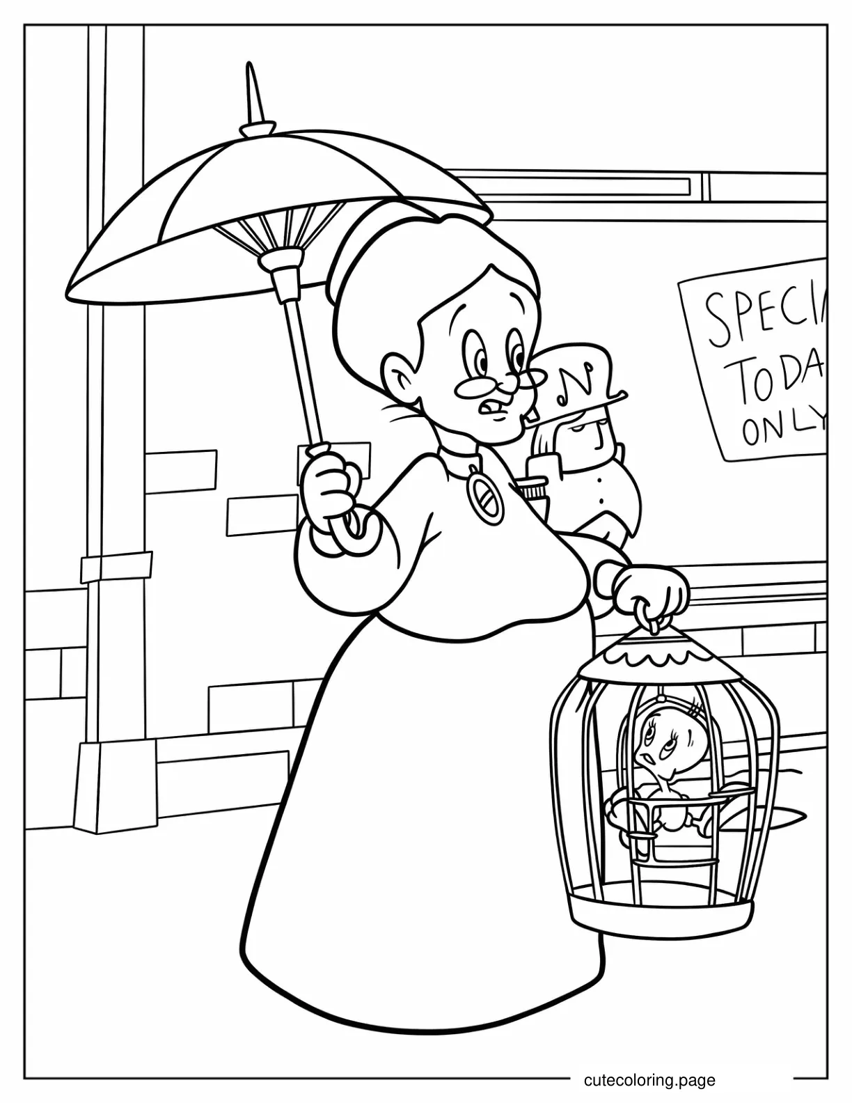 Emma Webster Holding Tweety Bird In A Cage coloring page