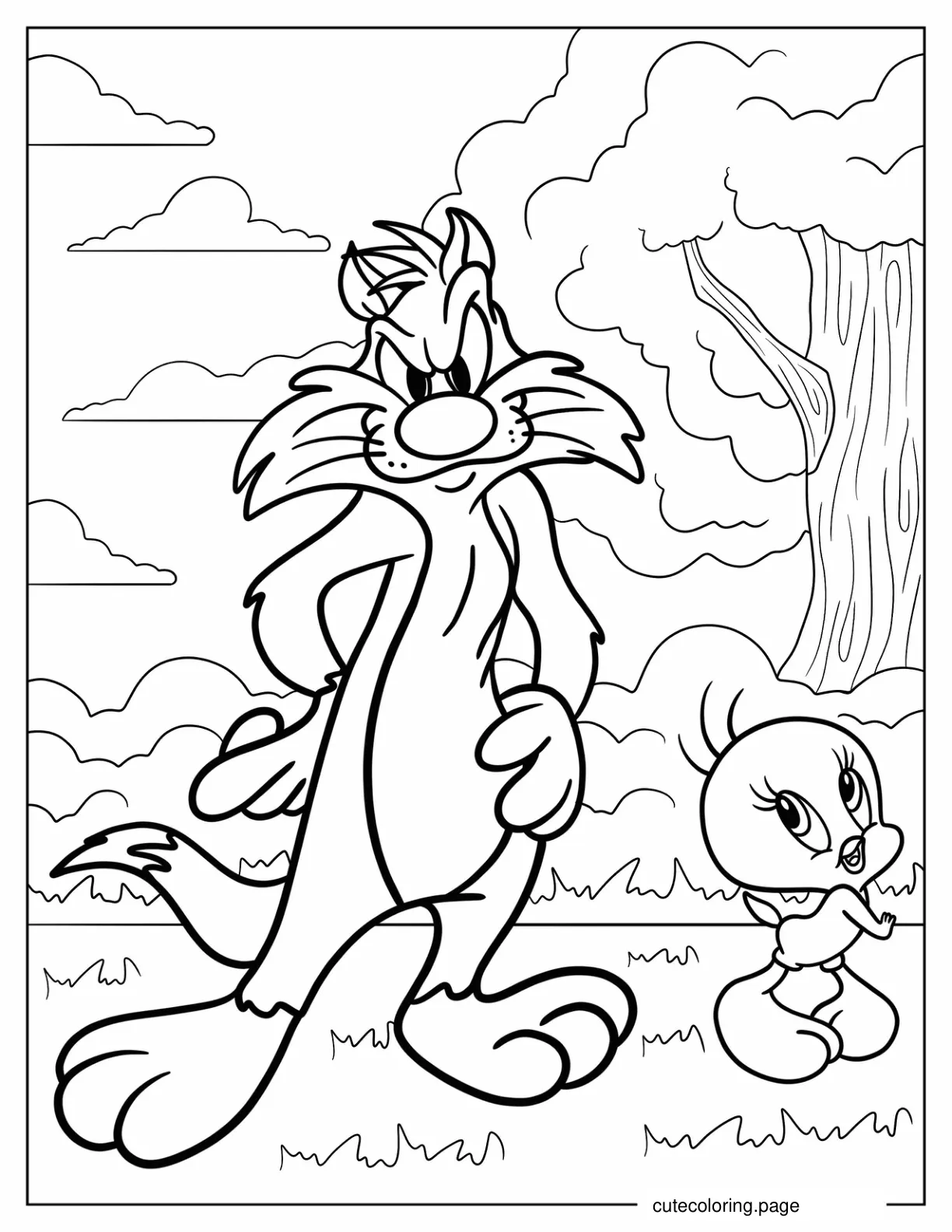 Sylvester And Tweety In The Garden coloring page