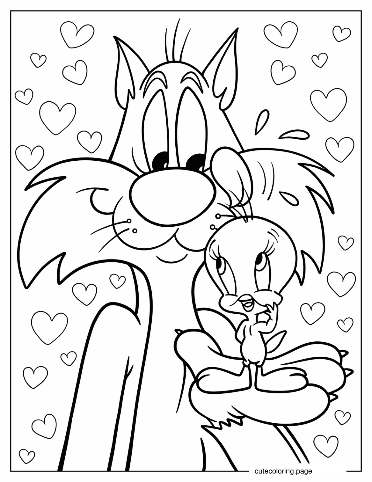 Sylvester Holding Tweety On His Palm coloring page