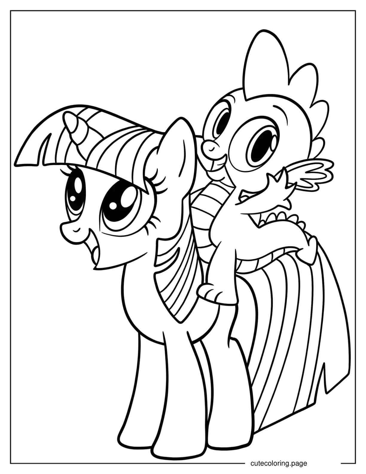 Baby Spike On Twilight Sparkle_s Back Coloring Page For Kids coloring page