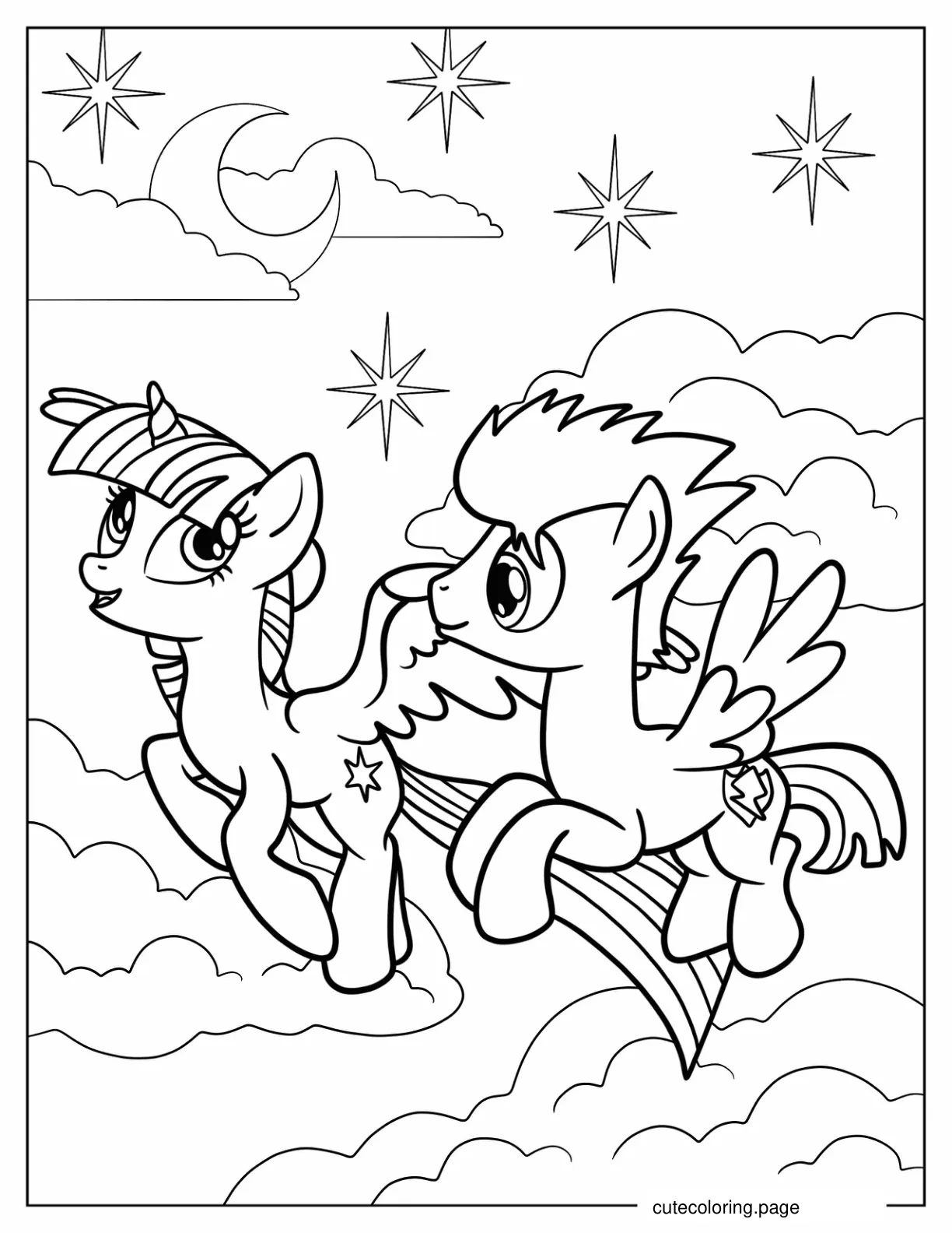 Flash Sentry And Twilight Sparkle Flying Together coloring page