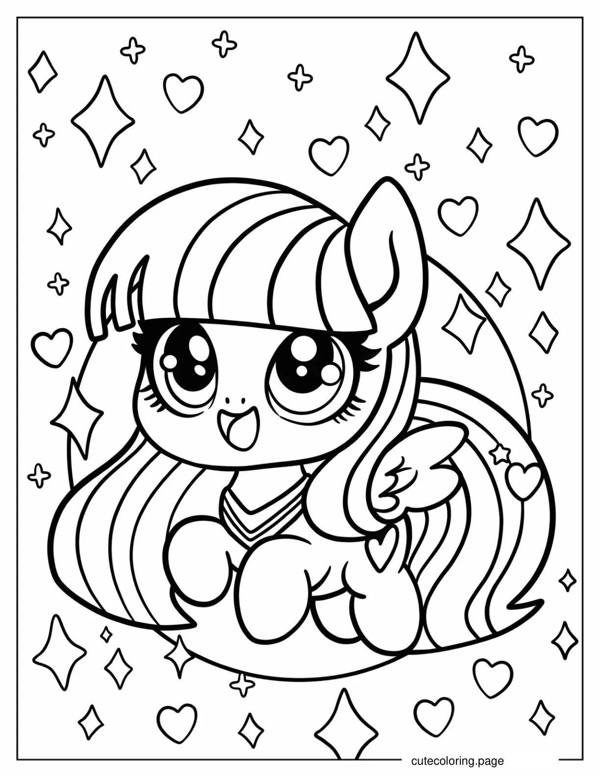 Kawaii Twilight Sparkle Coloring Page For Preschoolers coloring page