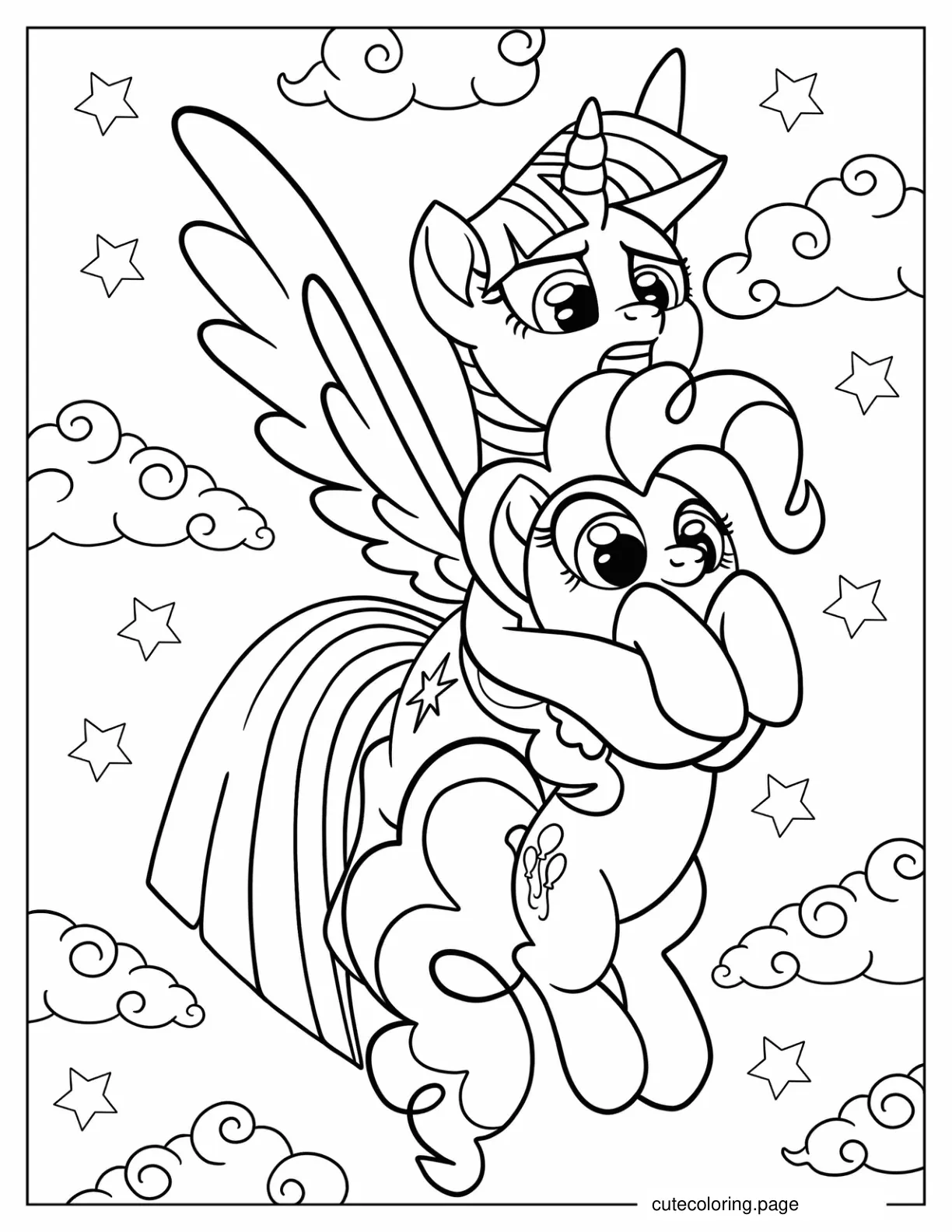 Twilight Sparkle Carrying Pinkie Pie Coloring Sheet For Kids coloring page