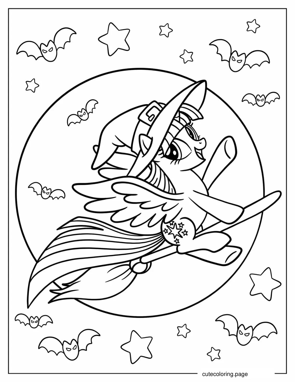 Twilight Sparkle Riding A Broom On Halloween Coloring Sheet coloring page