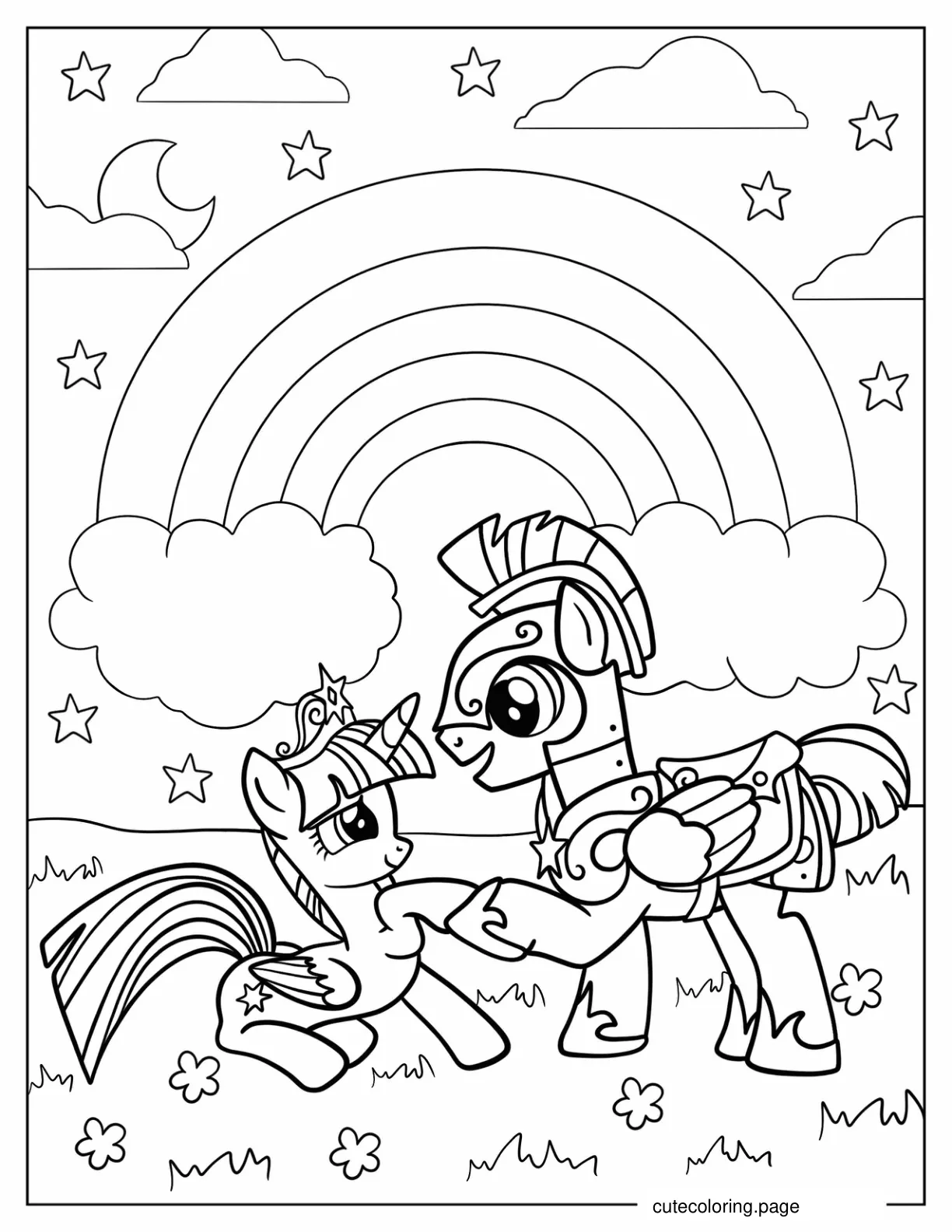 Twilight Sparkle Shaking Hands With Flash Sentry Coloring Sheet coloring page