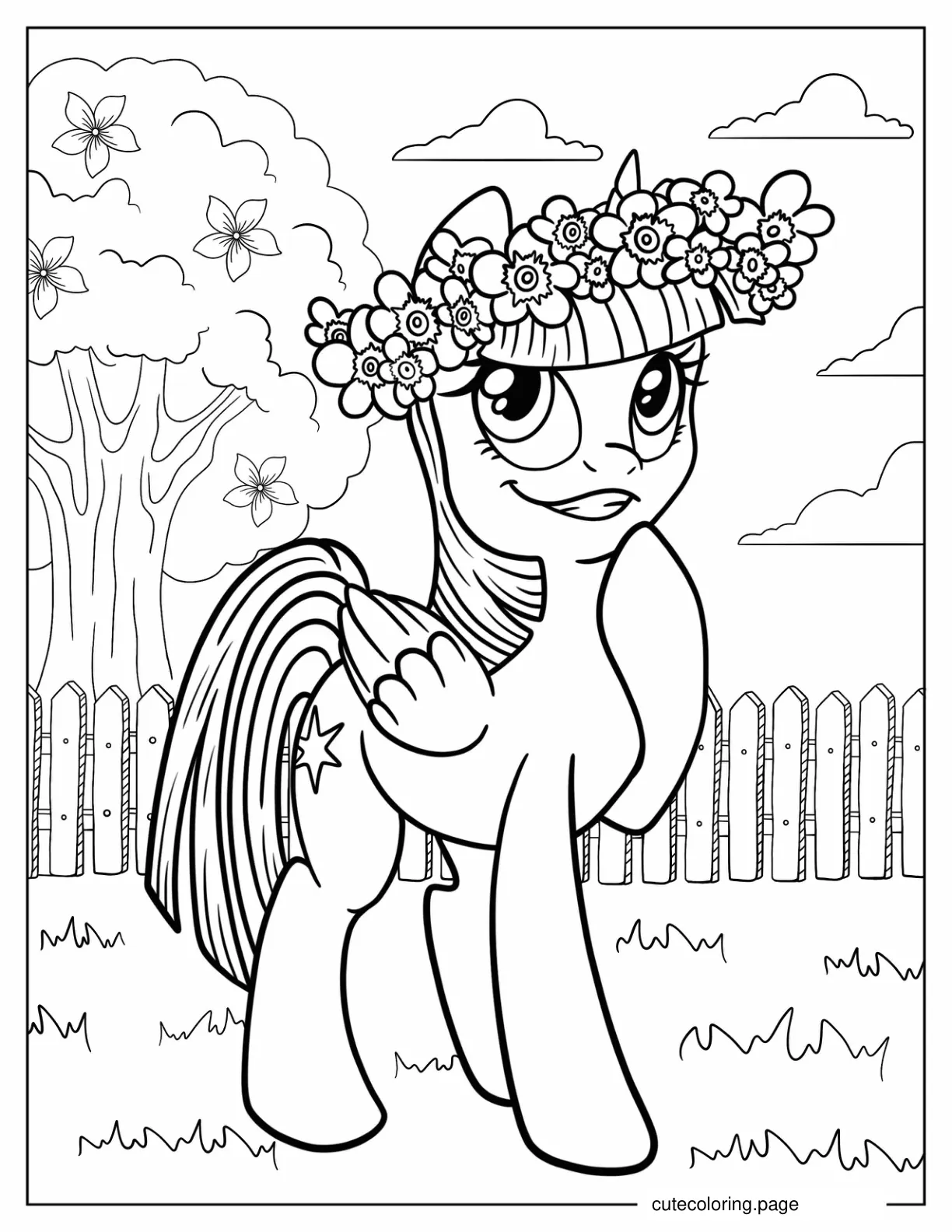 Twilight Sparkle Wearing A Flower Crown Coloring Page coloring page