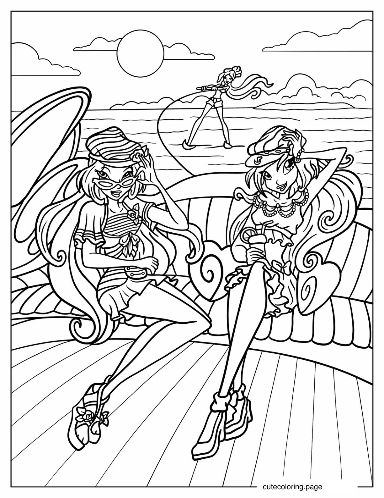 Bloom Flora And Stella On A Yacht Coloring Sheet coloring page