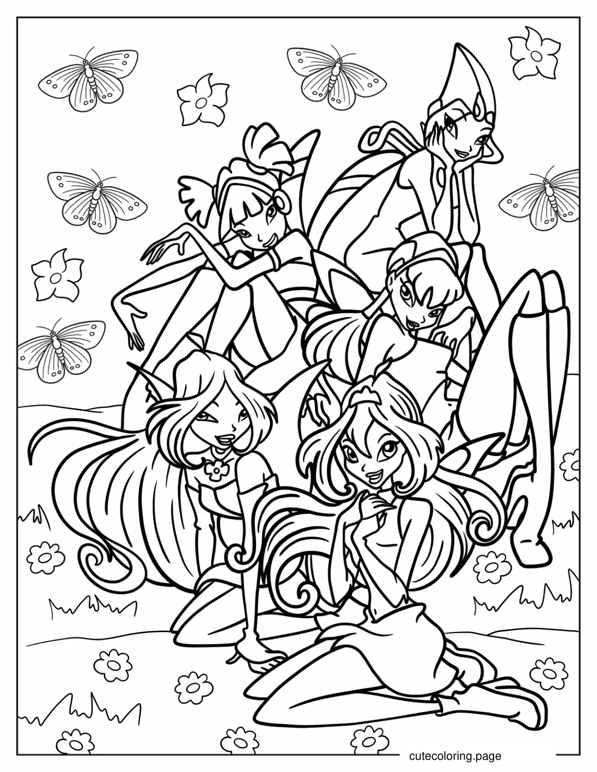 Tecna Musa Stella Flora And Bloom Winx Club Coloring Page coloring page