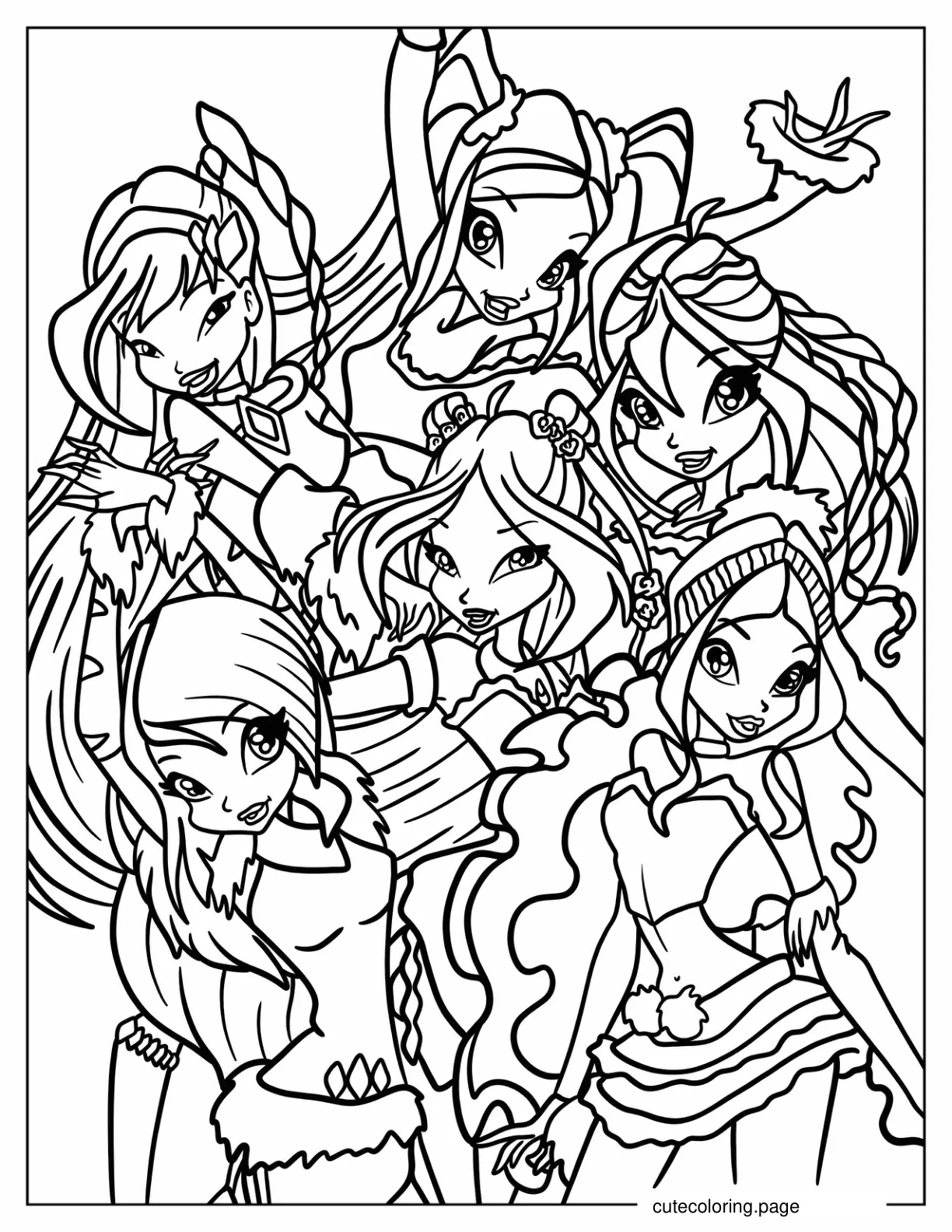 Winx Club Musa Flora Bloom Aisha Stella And Tecna coloring page