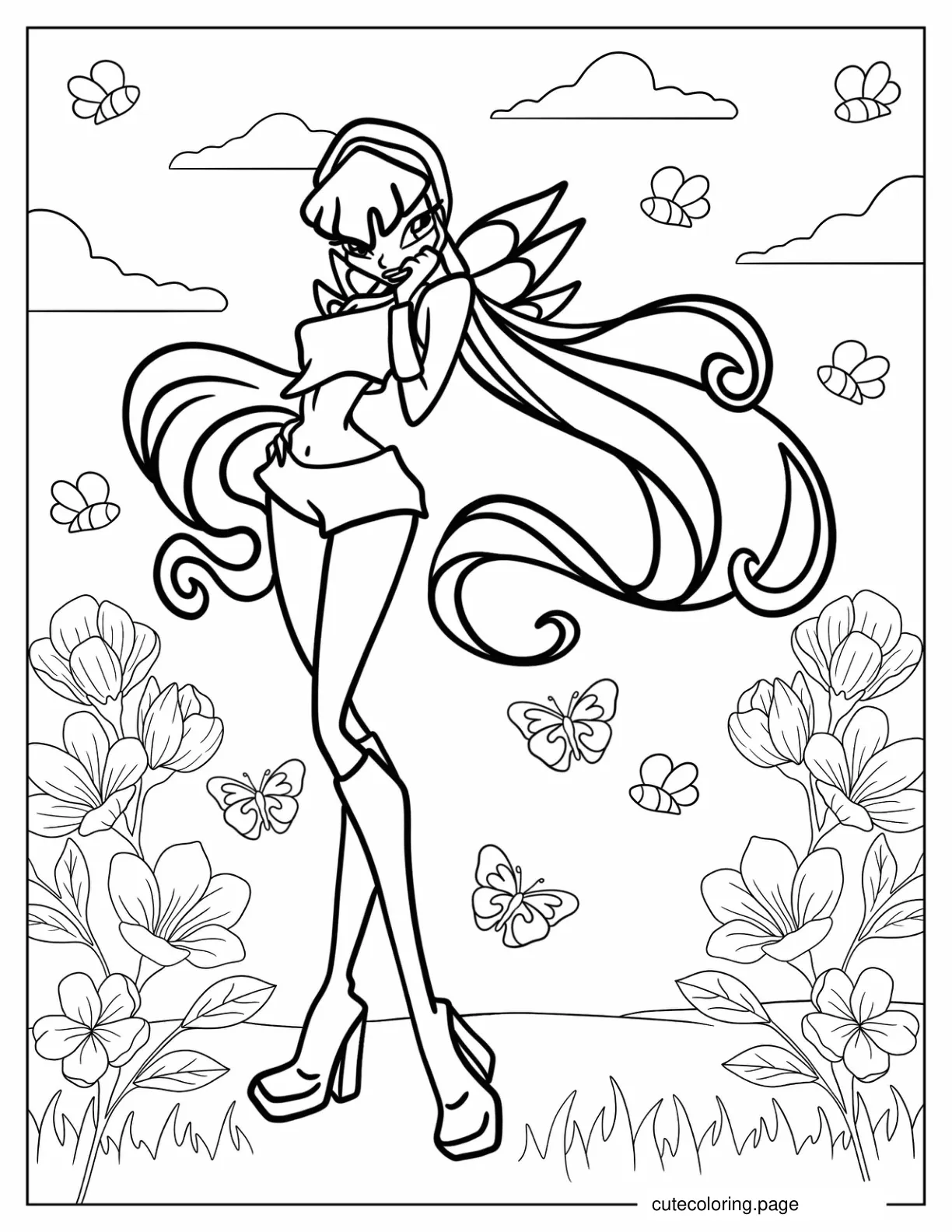 Winx Club Stella With Flowers Coloring Page coloring page